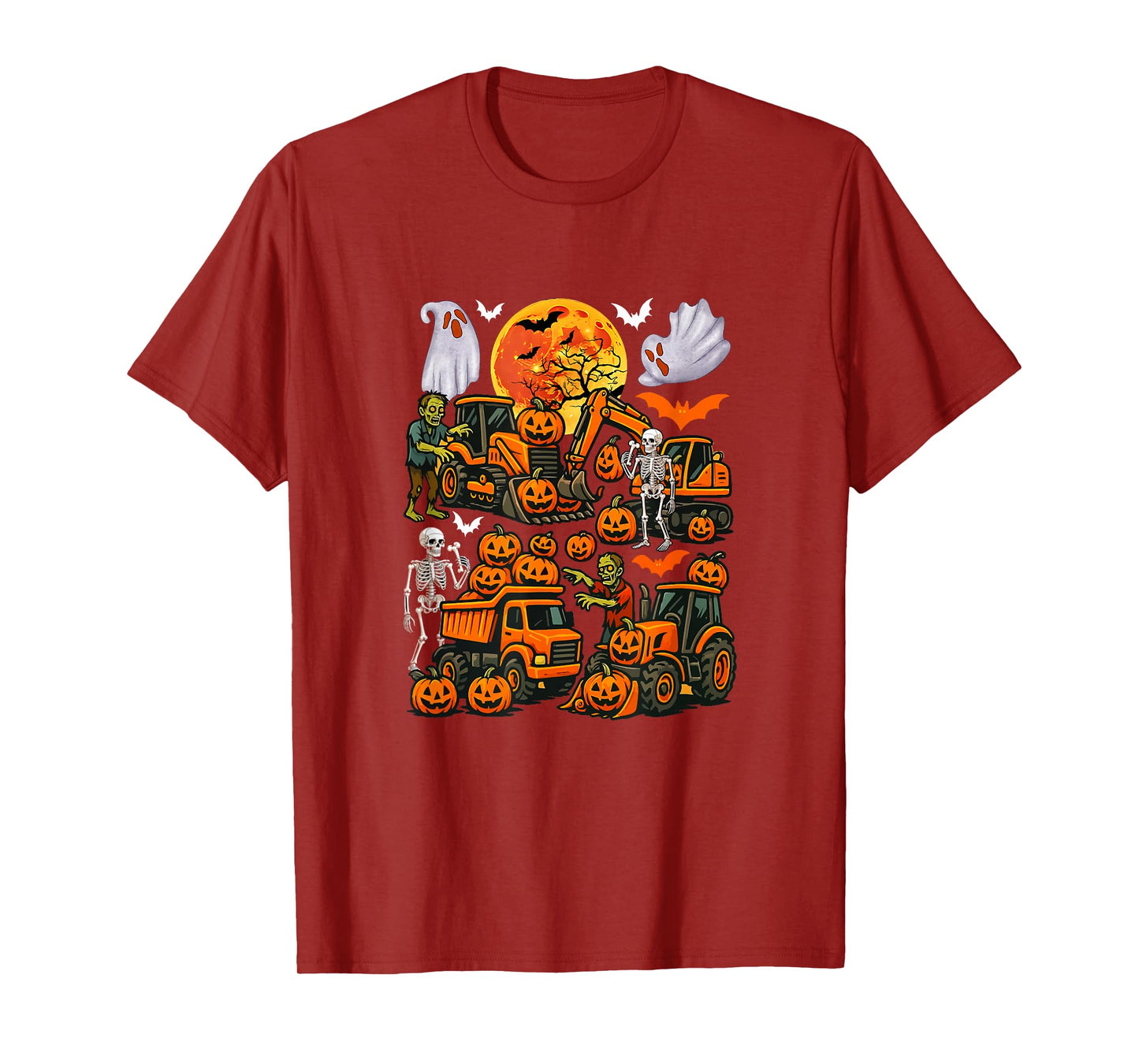 Squad Construction Trucks Excavators Halloween Boo Skeletons T-Shirt