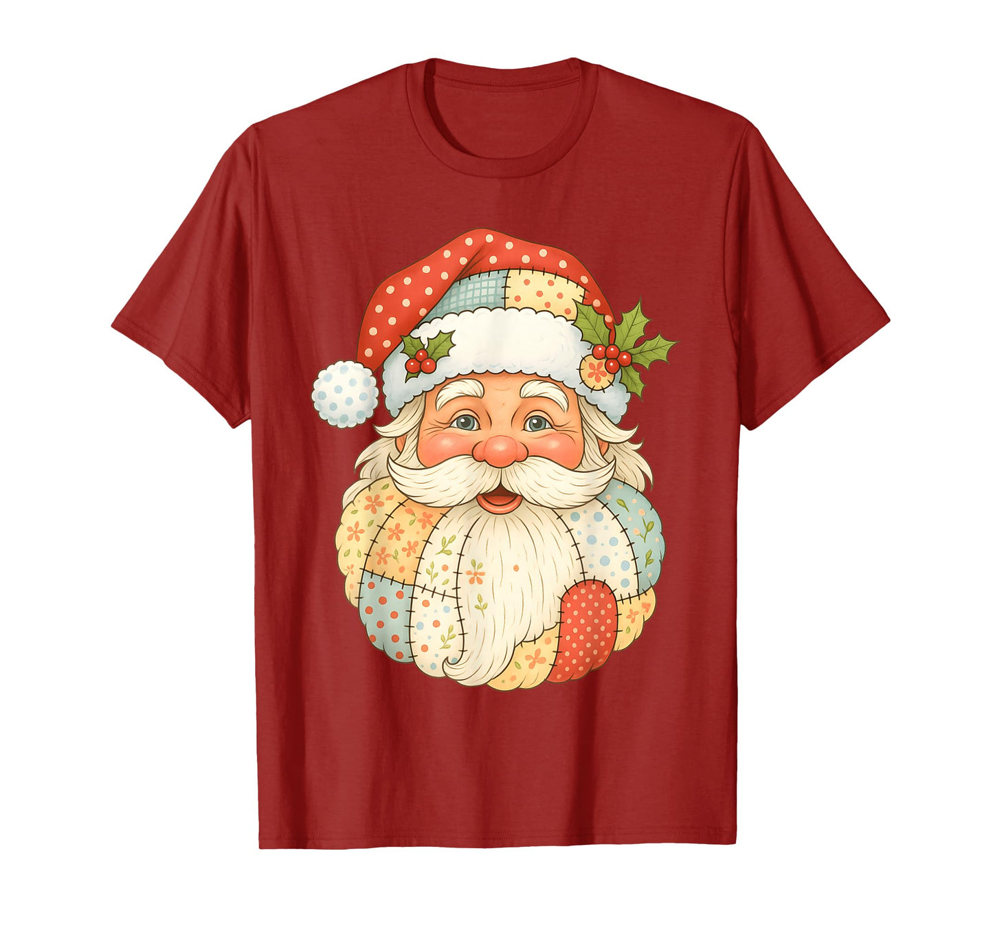 Santa Claus Face Xmas Pajama Retro Patchwork Men Women Kids T-Shirt