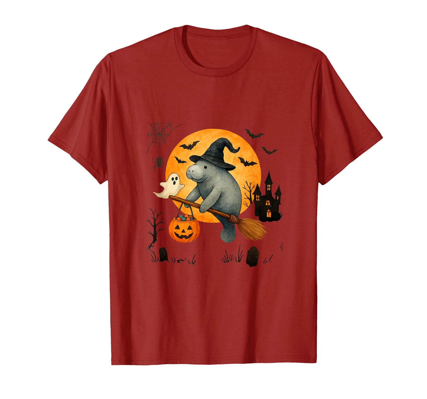 Manatee Witch Hat Pumpkin Halloween Costume Men Women Kids T-Shirt