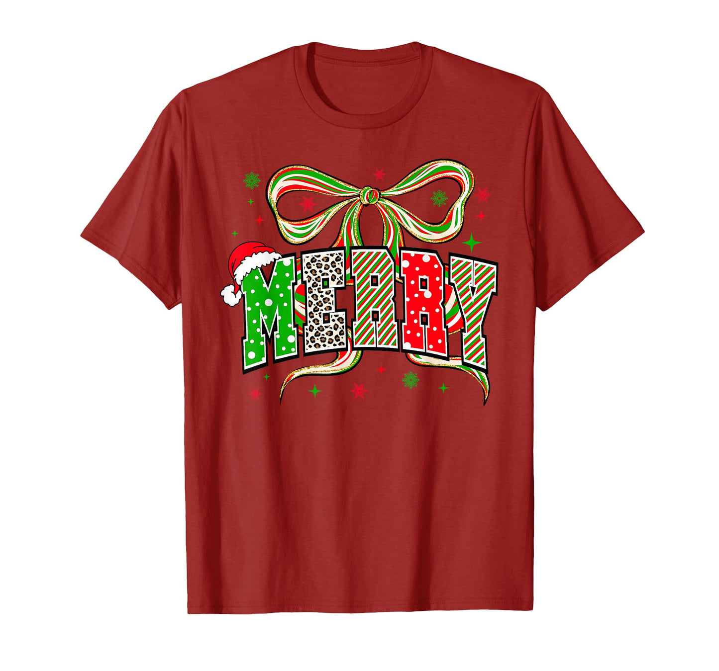 Merry Christmas Coquette Bow Leopard Festive Girl Women Kids T-Shirt