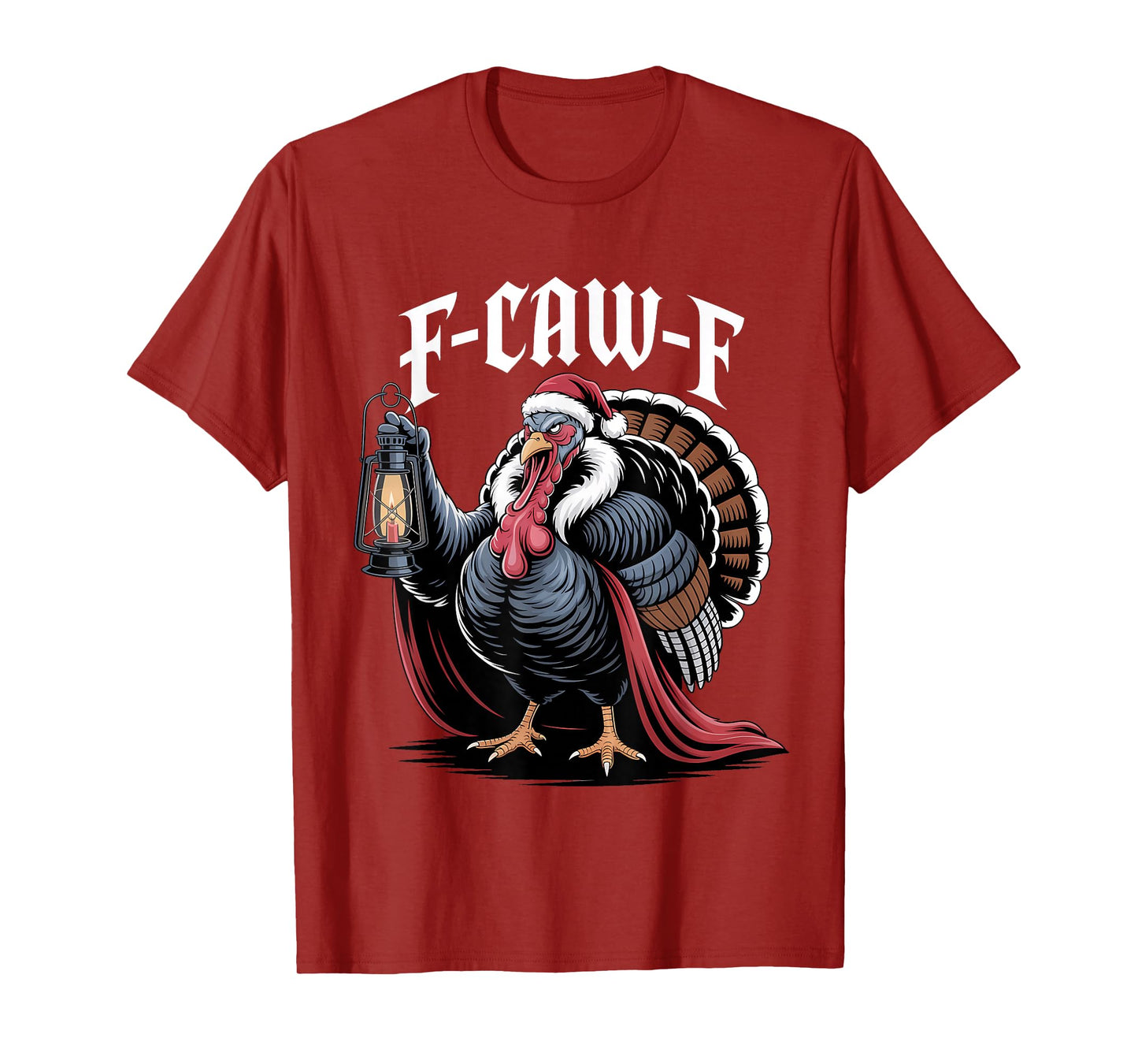 F CAW F Turkey Christmas Santa Hat Lantern T-Shirt