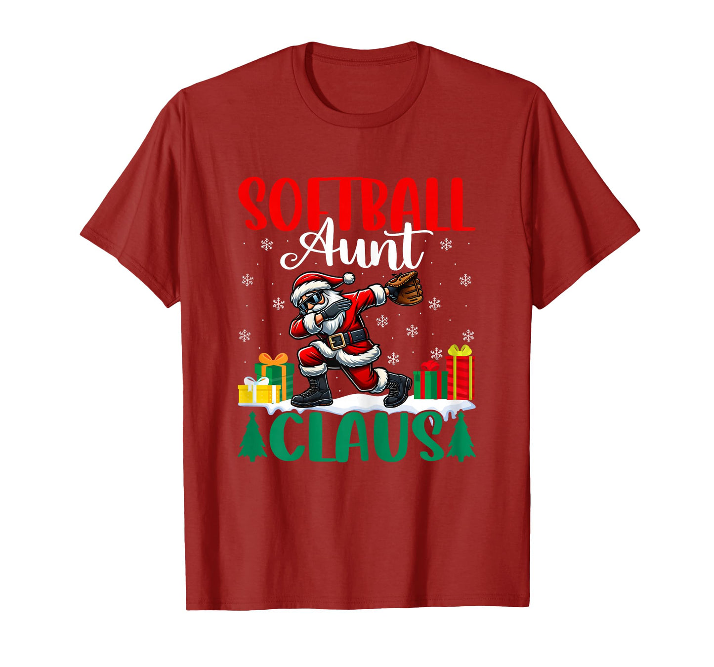 Softball Aunt Claus Dabbing Santa Softball Auntie Christmas T-Shirt