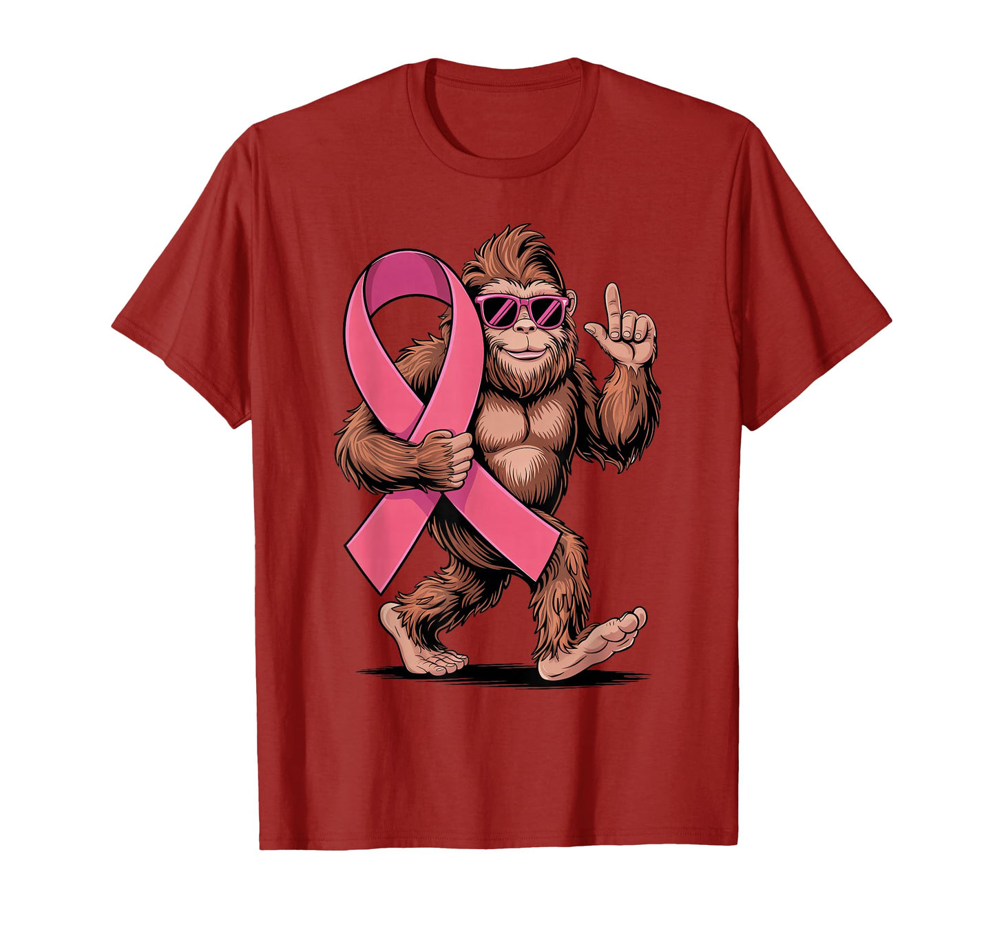 Bigfoot Sasquatch Holding Pink Ribbon Witch Breast Cancer T-Shirt