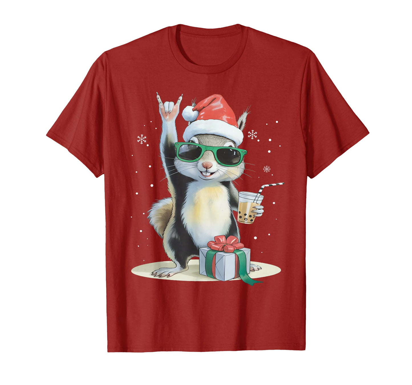 Christmas Kawaii Squirrel Bubble Tea Boba Squirrel Xmas T-Shirt