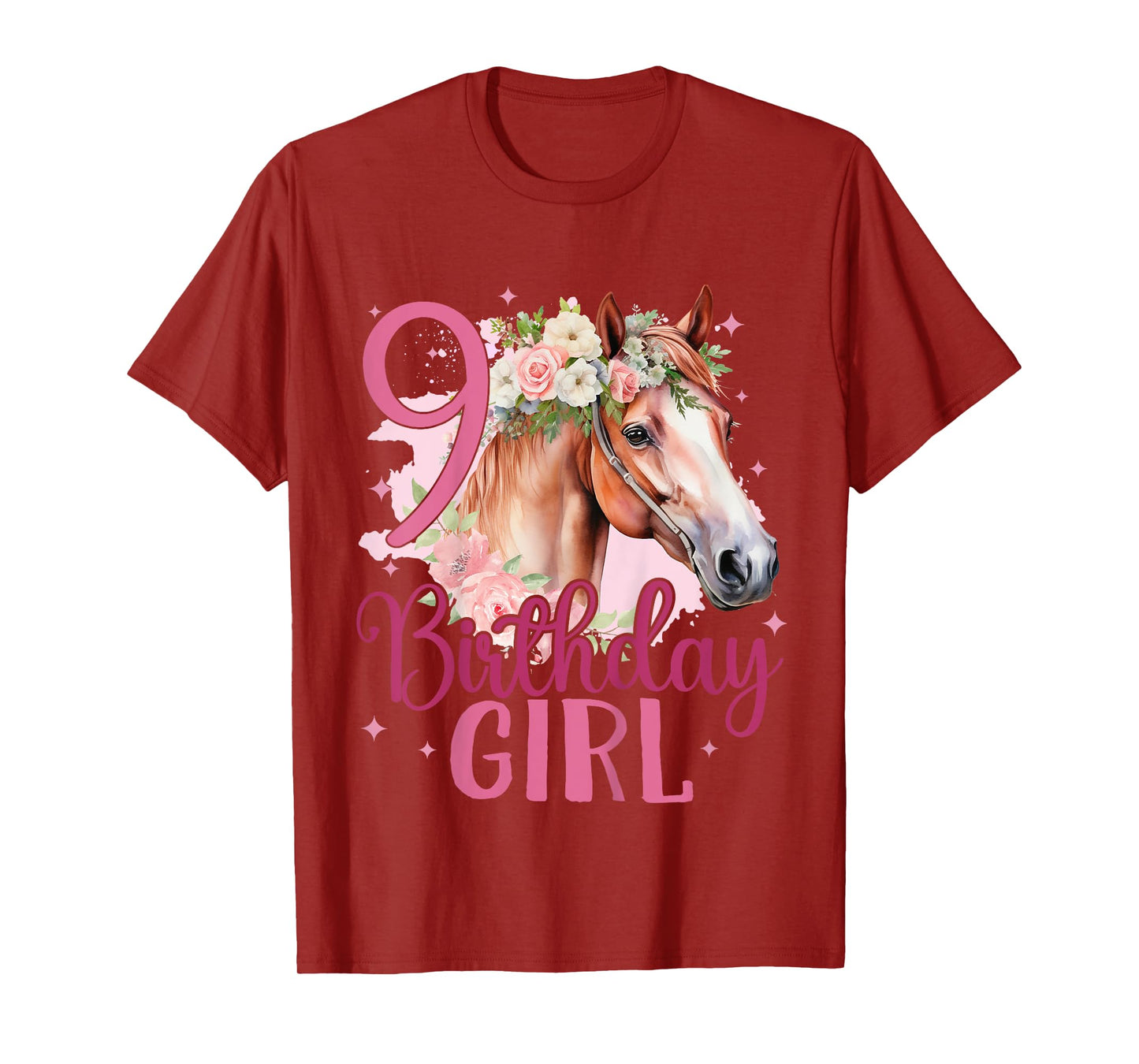 Kids 9th Birthday Horse Girl 9 Years Old Nine 9 Birthday Girl T-Shirt