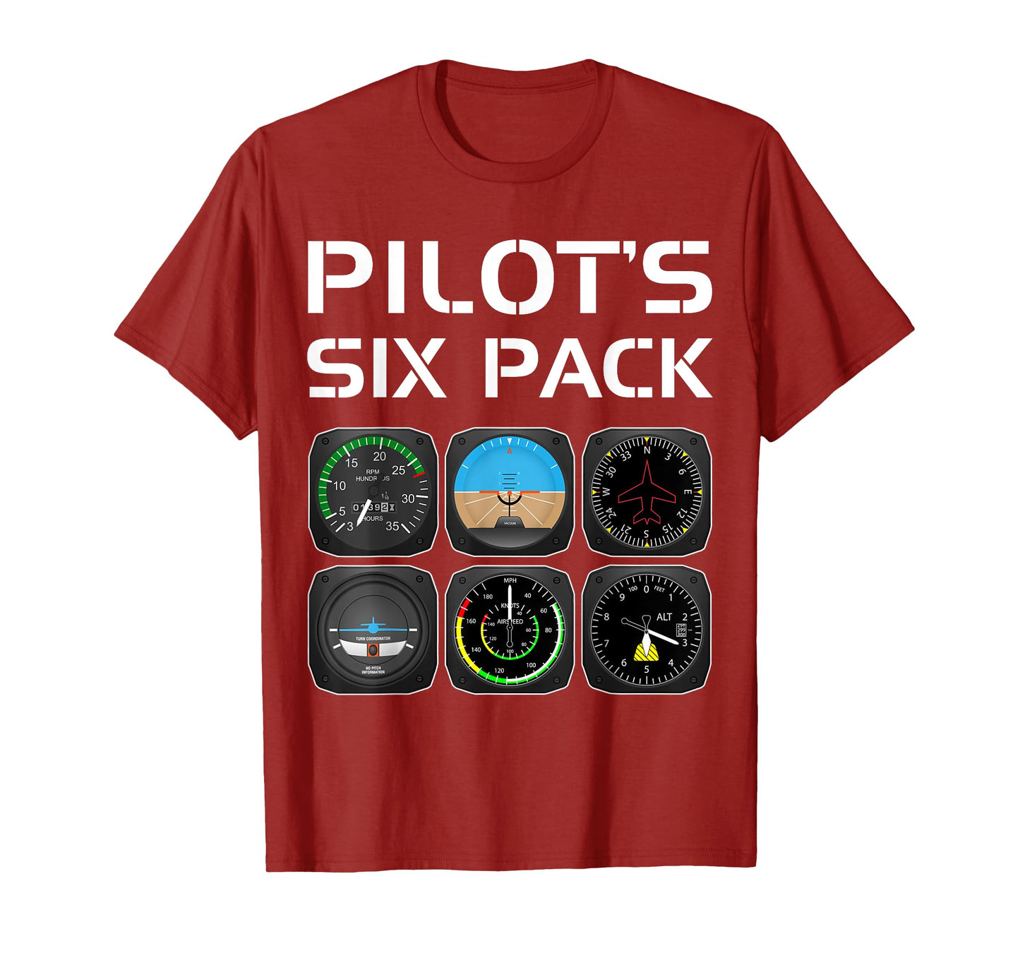Pilot's Six Pack Funny Pilot Aviation Flying Student Teacher T-Shirt for Men Women