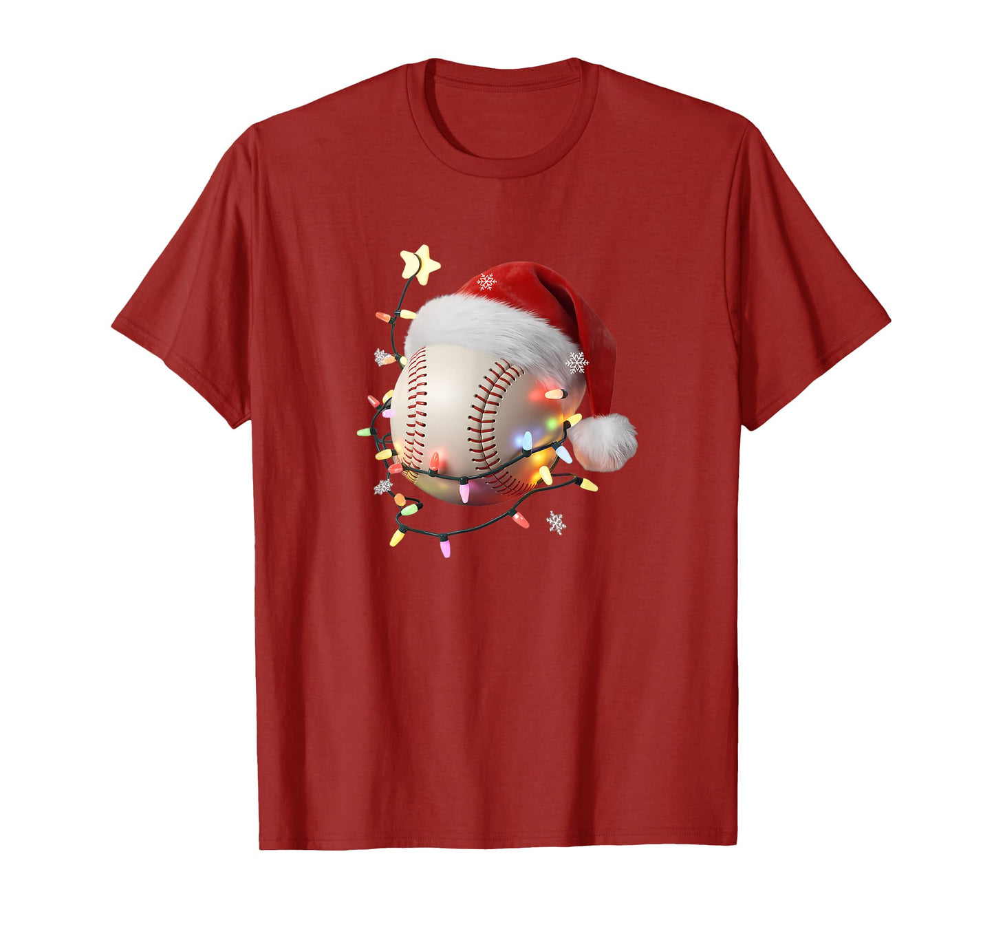 Christmas Baseball Player Lights Santa Hat Holiday T-Shirt