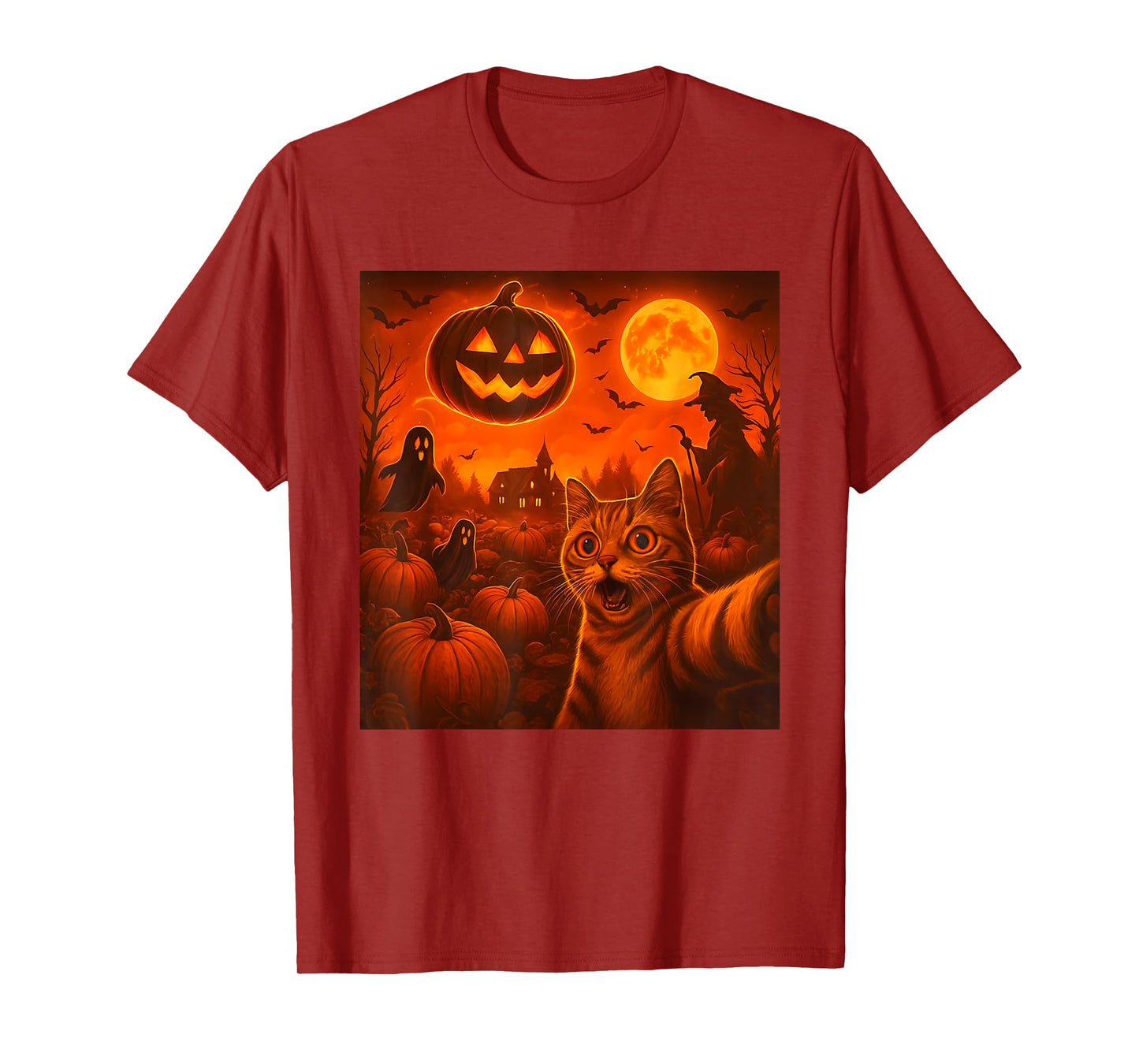 Funny Halloween Cat Selfie Pumpkin Ghost T-Shirt