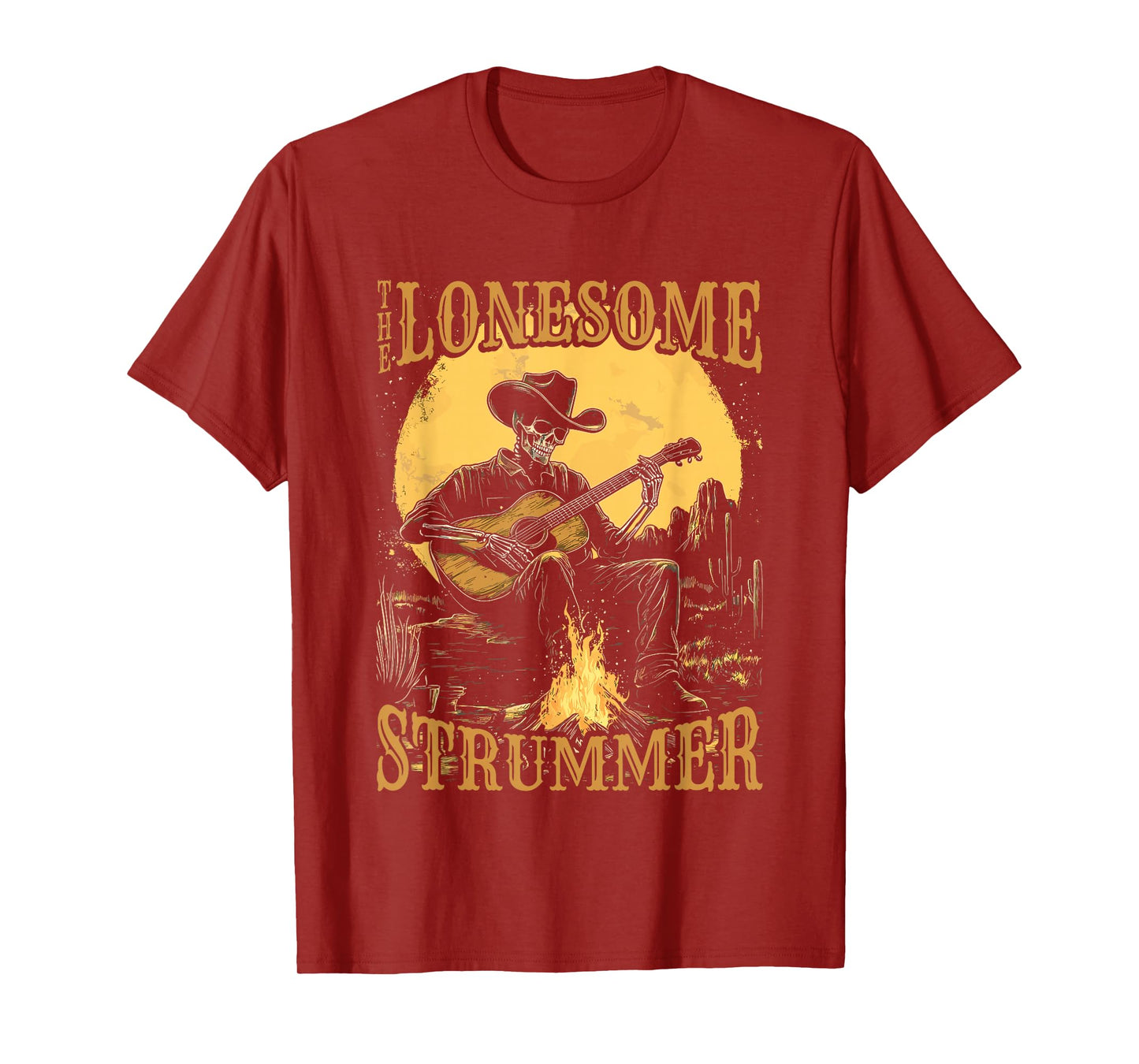 The Lonesome Strummer Acoustic Guitar Playing Skeleton T-Shirt
