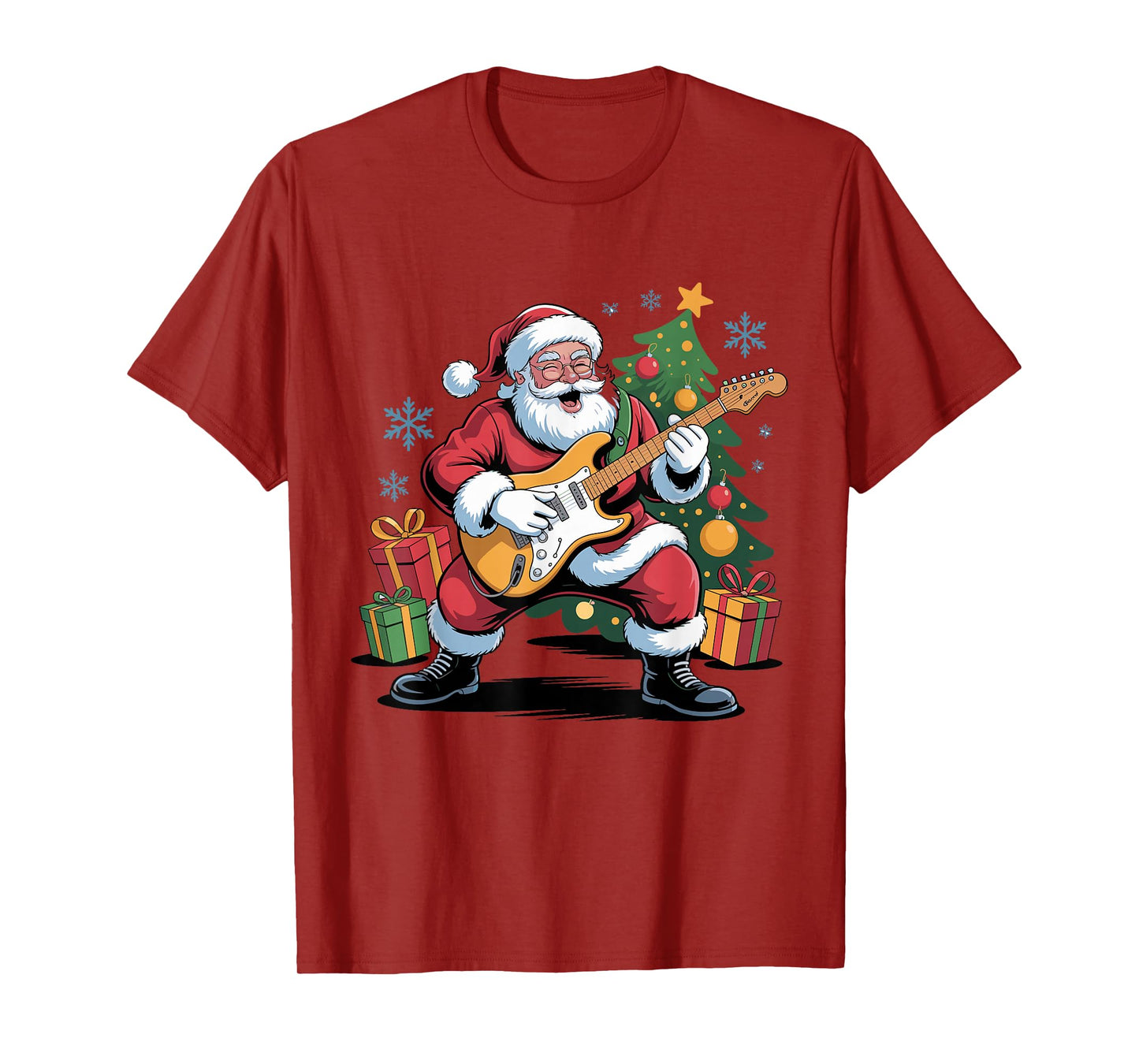 Funny Santa Christmas Design Electric Guitar Holiday Pajama T-Shirt