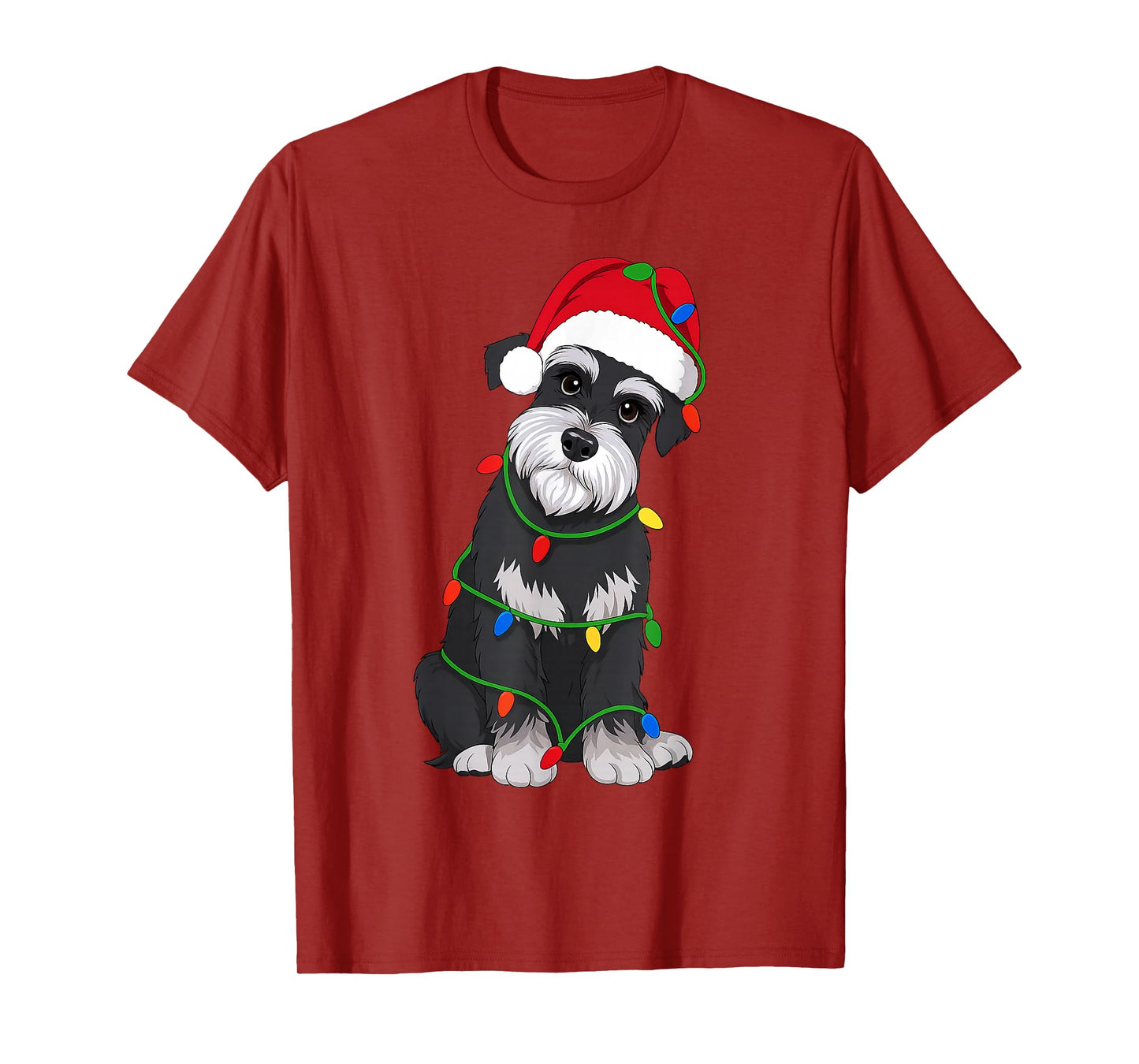 Schnauzer Christmas Tree Lights Holiday Dog Lover T-Shirt