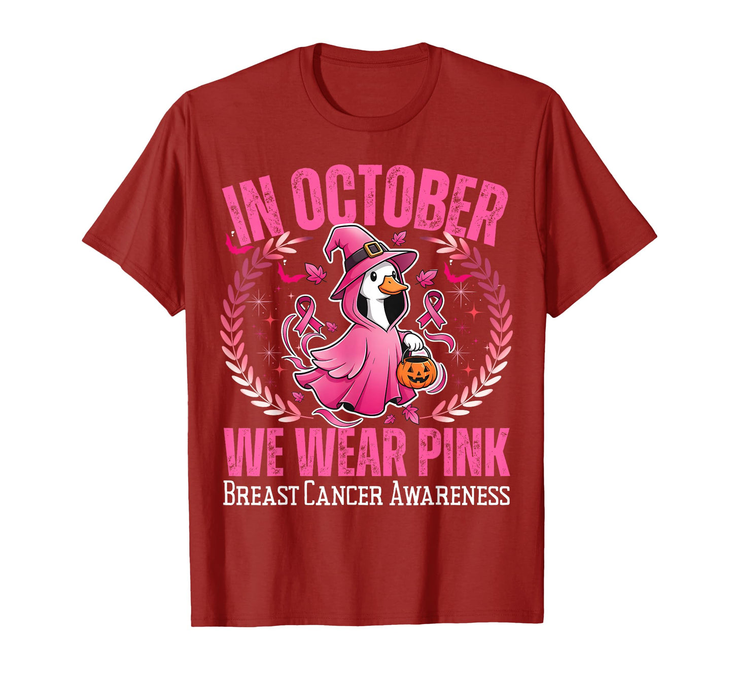 in October We Wear Pink Goose Halloween Breast Cancer Awaren T-Shirt
