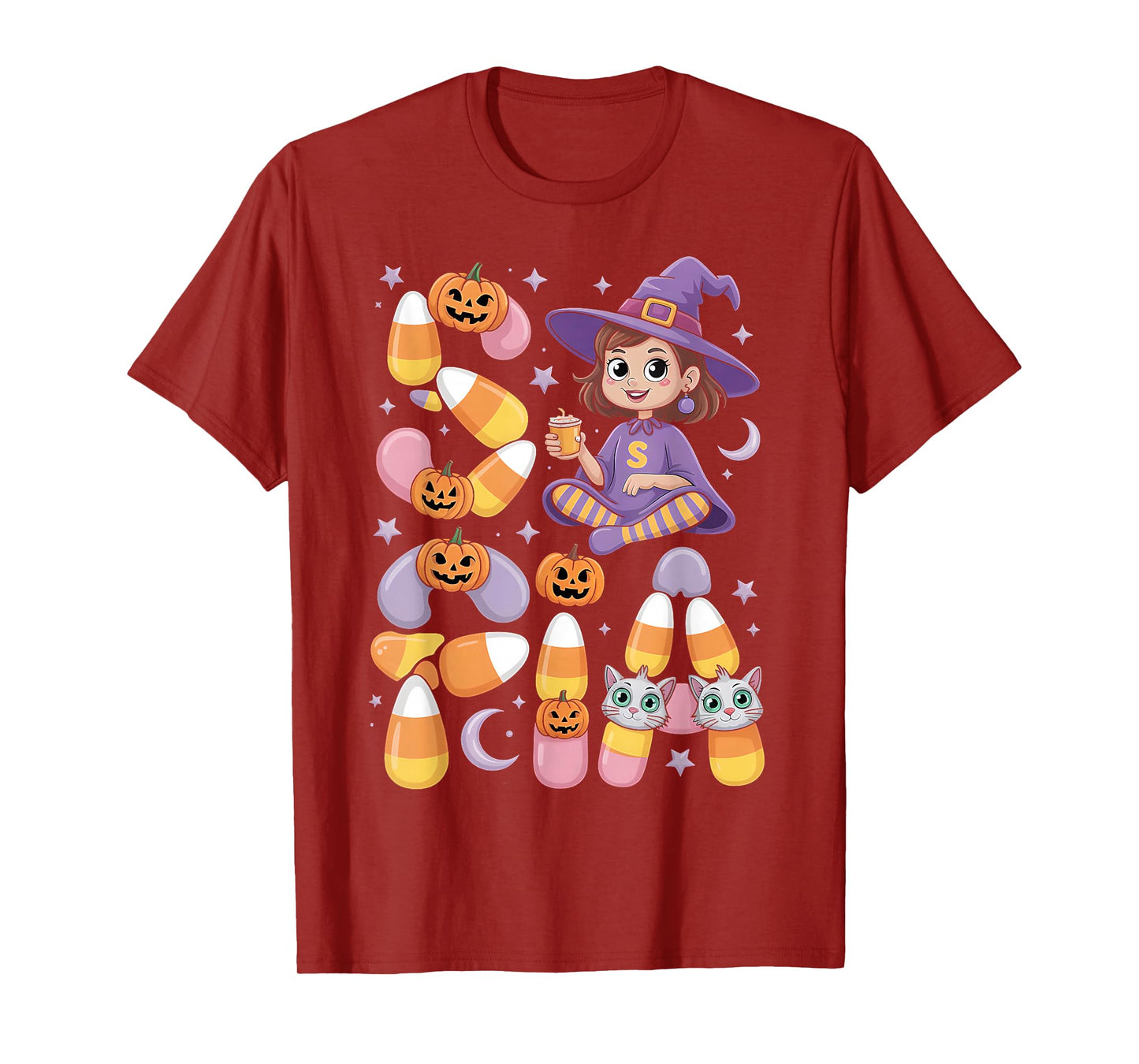 Sofia Witch Candy Corn Cat Halloween Women and Girls T-Shirt