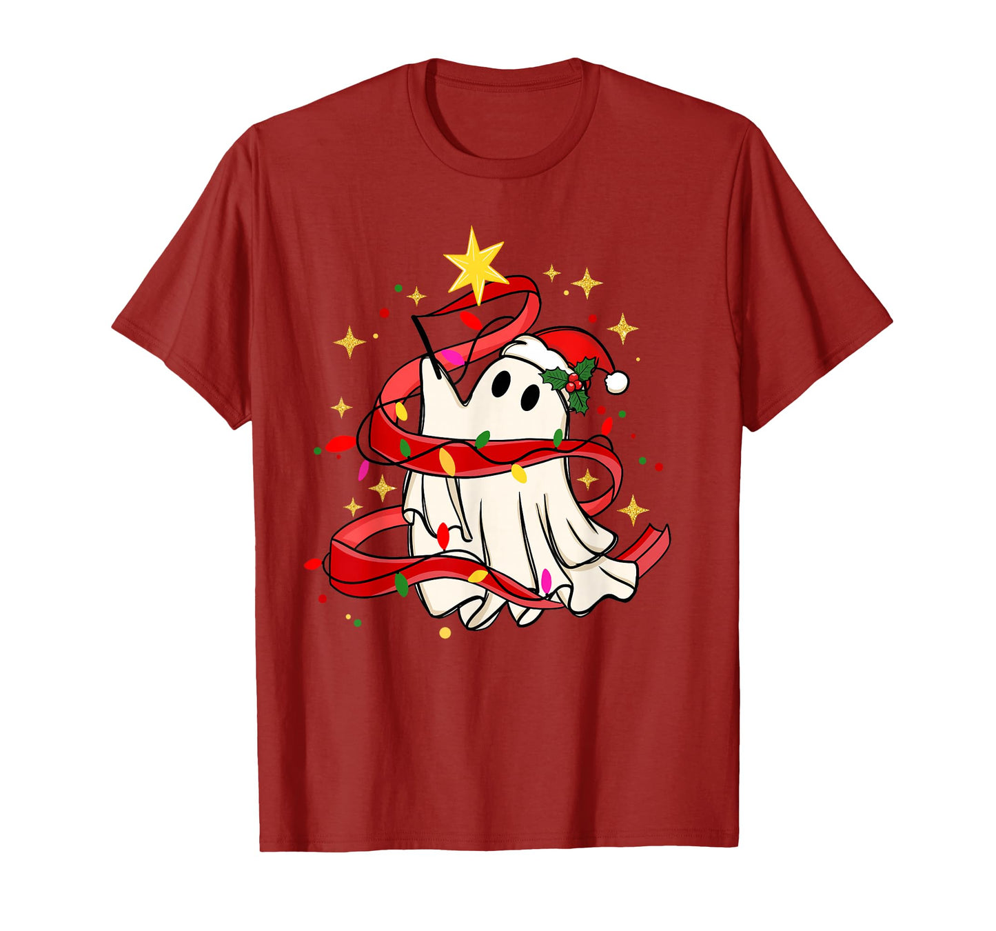 Ghost Christmas Tree Santa Spooky Spirit with Santa Hat T-Shirt