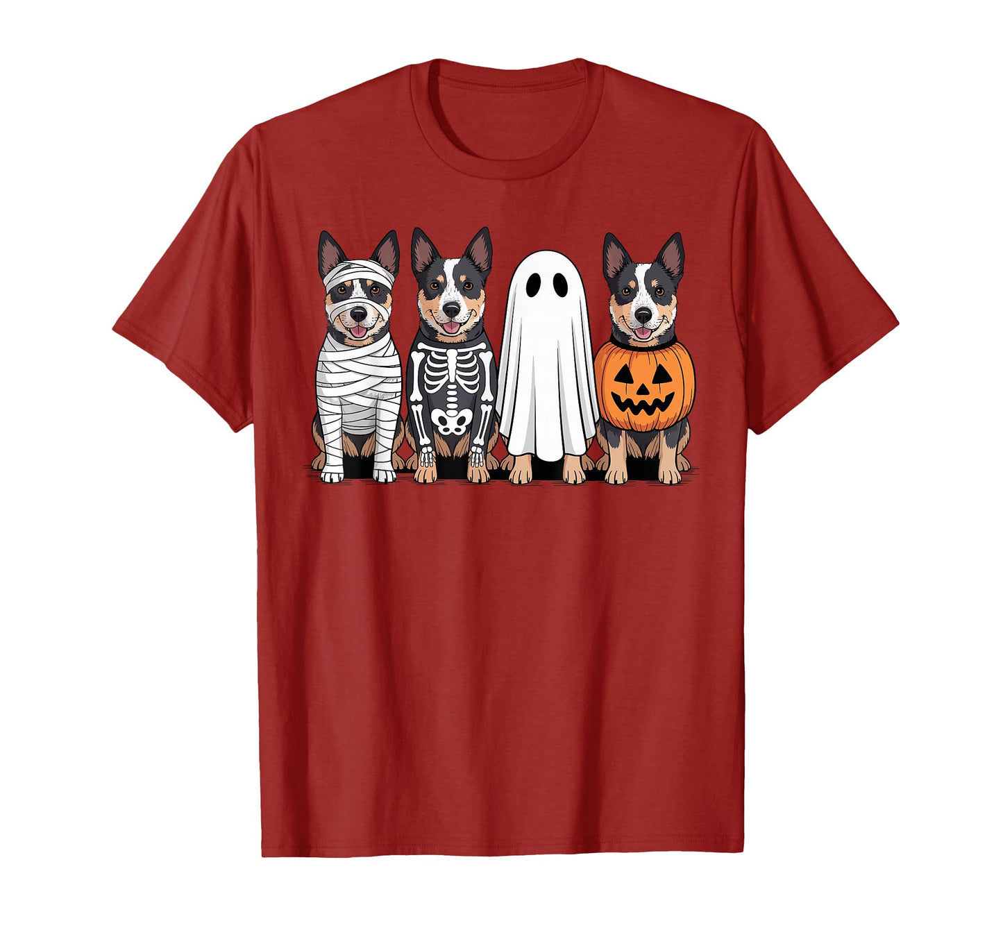 Spooky Ghost Australian Cattle Dog Pumpkin Skeleton T-Shirt