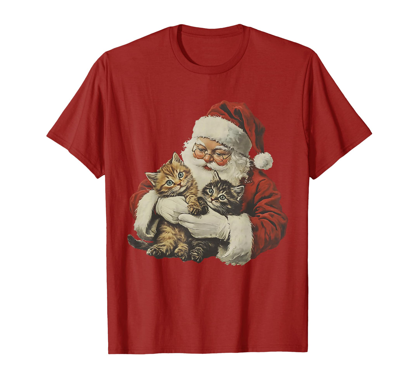 Vintage Retro Santa Claus and Kittens Cats Merry Christmas T-Shirt