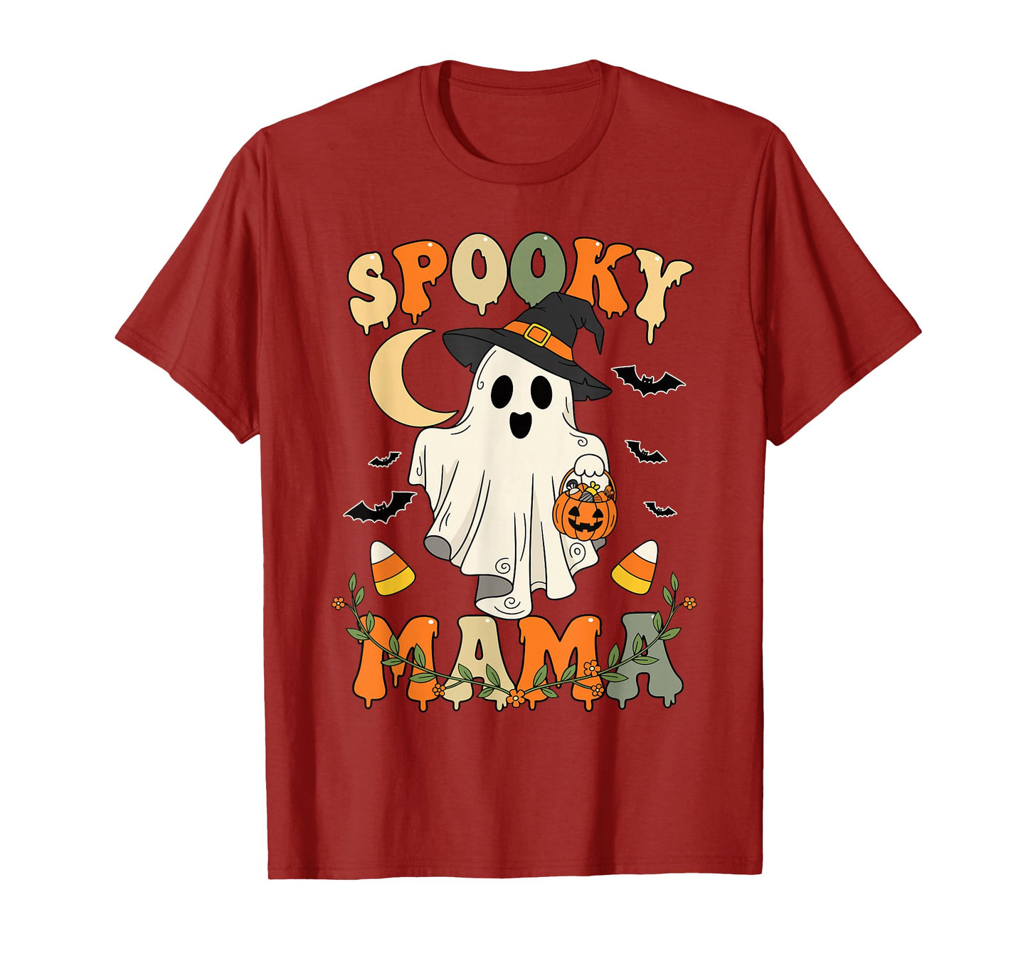 Spooky Mama Groovy Ghost Witch Halloween Costume Mom T-Shirt