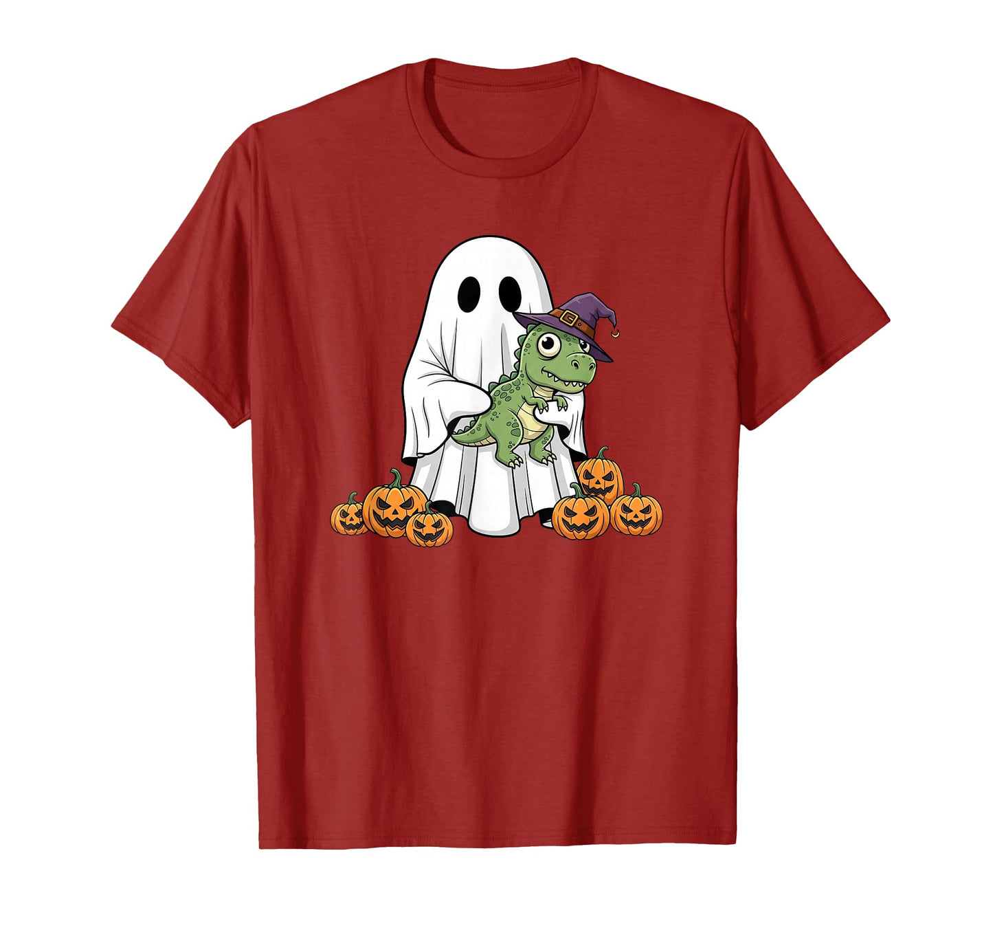 Funny Ghost T Rex Pumpkin Halloween Kids Mens Womens T-Shirt
