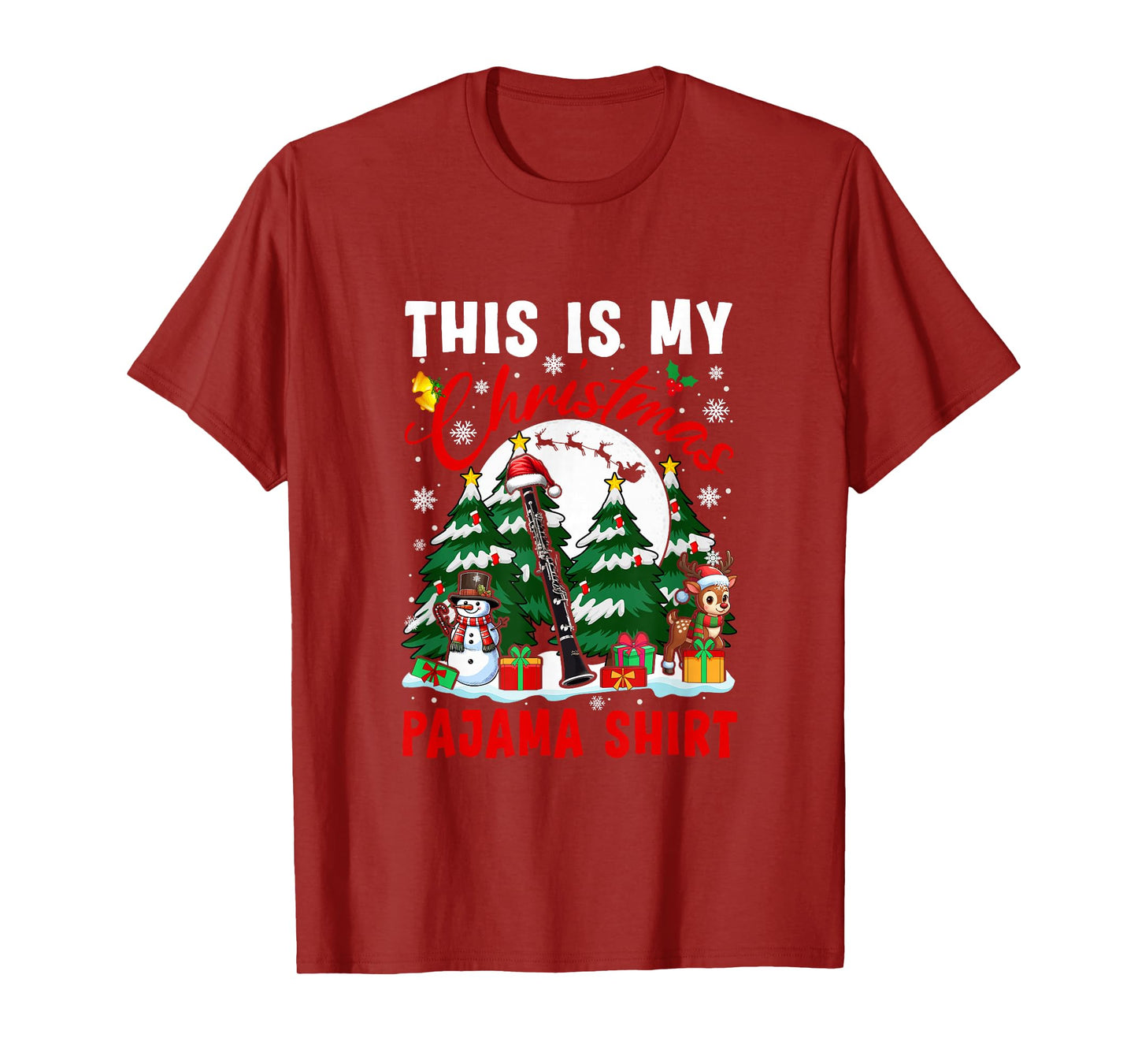 My Christmas Pajama Shirt Santa Clarinet Snowman Instrument T-Shirt