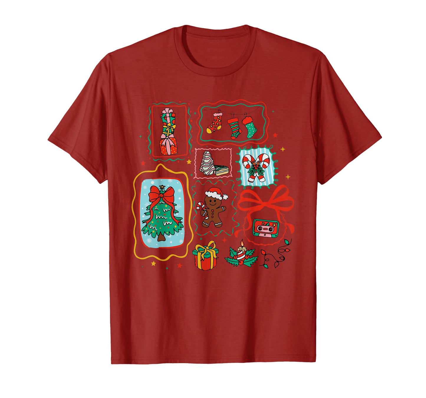 Cute Coquette Bow Christmas Santa Snowman Vintage Merry Xmas T-Shirt