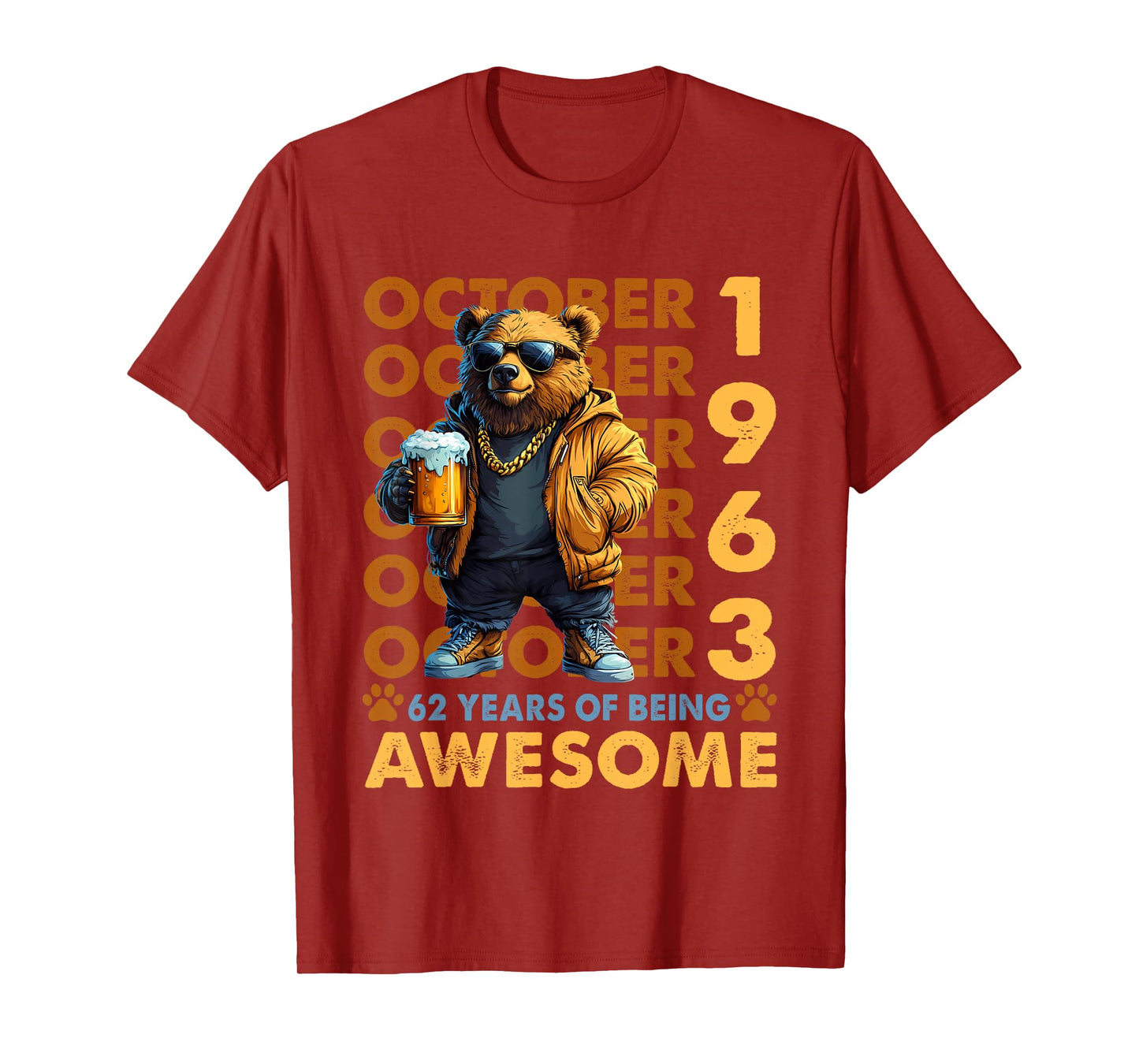 62nd Birthday Bear Legends October 1963 62 Years Old Mens T-Shirt