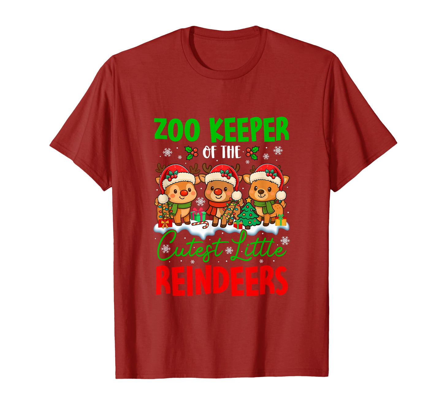 Zoo Keeper of Cutest Reindeers Xmas Three Santa Reindeers T-Shirt