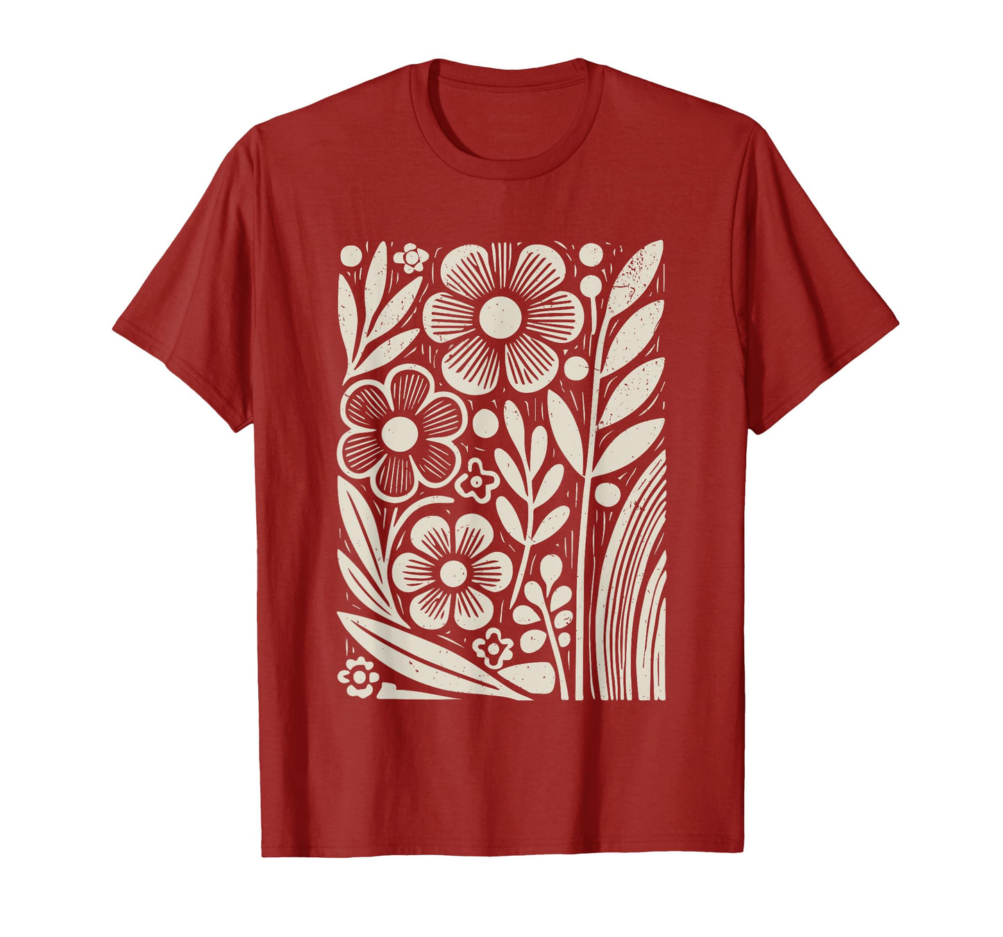 Botanical Floral Line Art Minimalist Nature Linocut Print T-Shirt