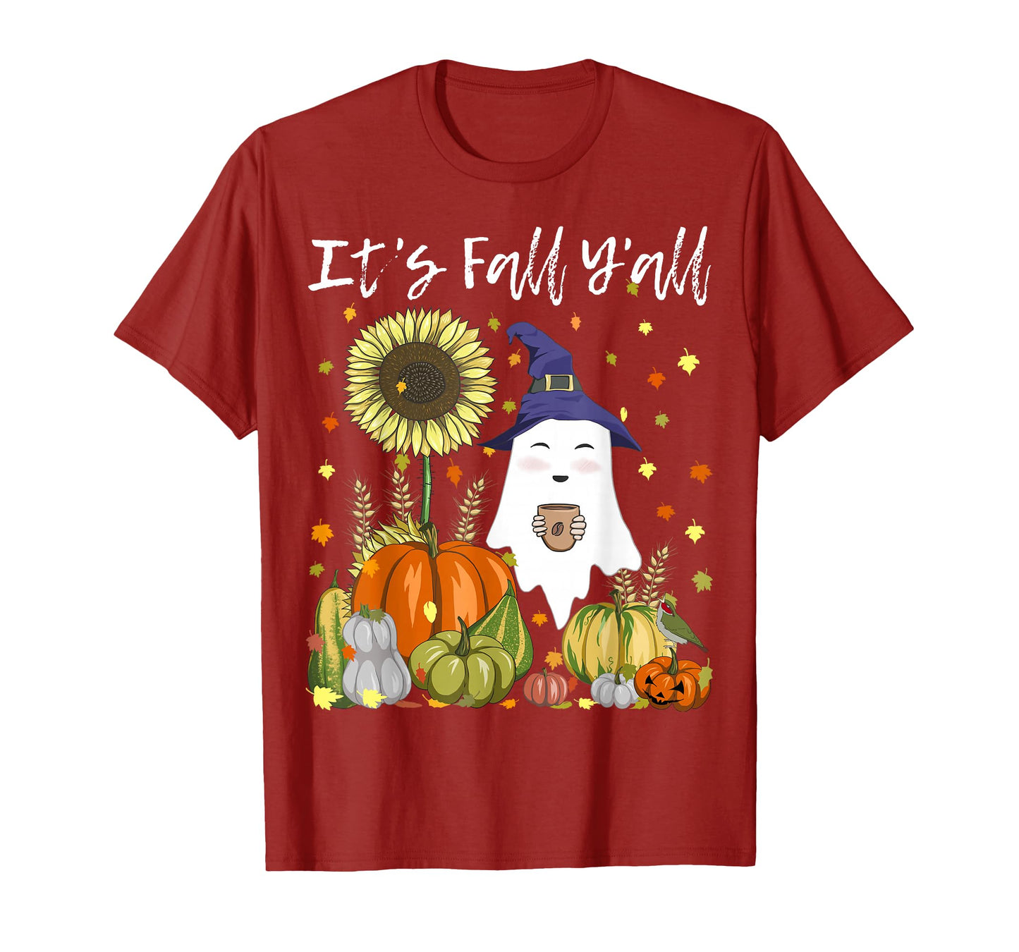 It's Fall Y'all Funny Witch Ghost Pumpkin Coffee Halloween T-Shirt