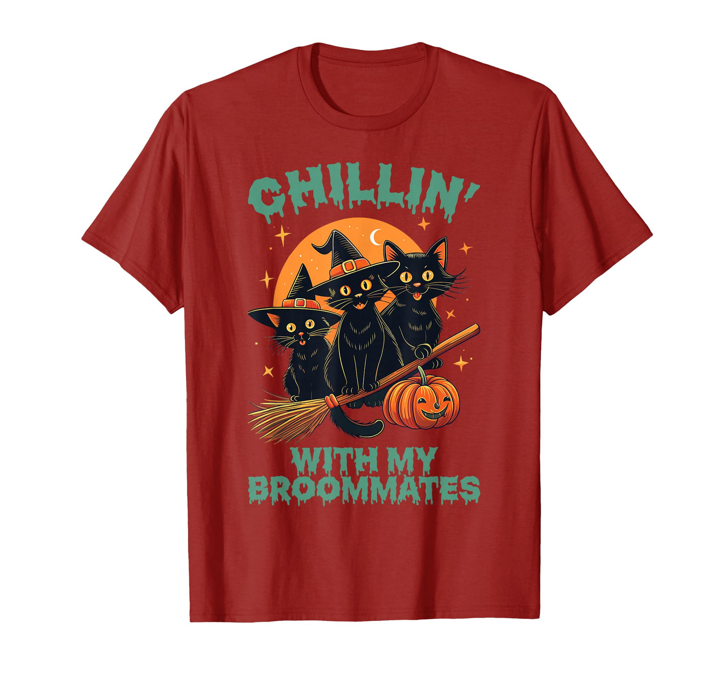 Chillin’ with My Broommates Funny Halloween Cat Mom T-Shirt