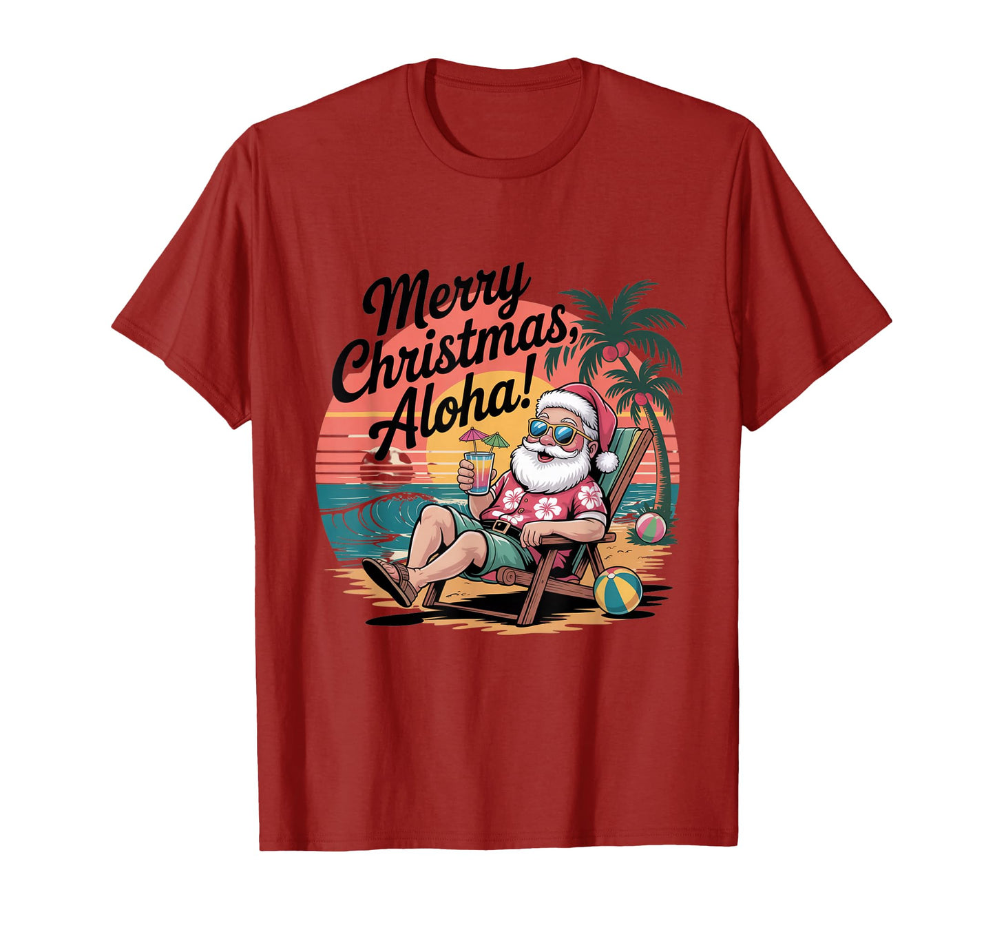 Christmas Aloha Vibes with Santa in Hawaiian T-Shirt