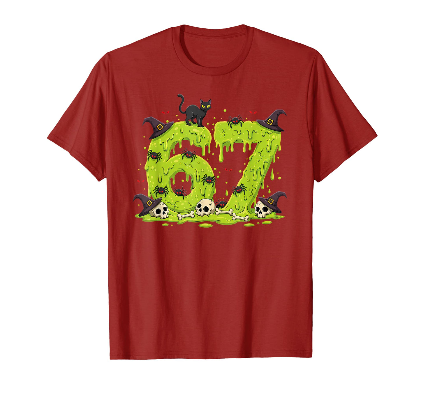 Witch Cat Number 67 Meme Six Seven Gen Alpha Slang Halloween T-Shirt