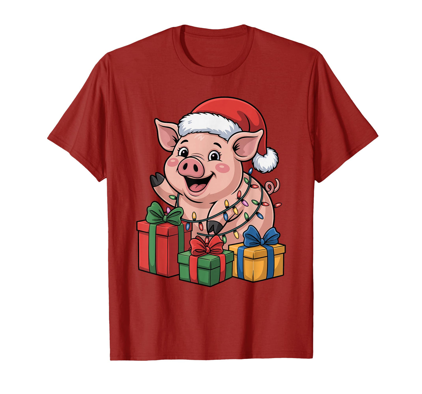 Pig Santa Hat Christmas Design Funny Farm Animal Lovers T-Shirt