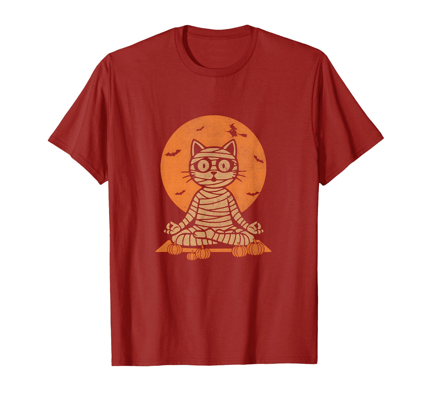 Retro Halloween Meditating Mummy Yoga Cat, in Zen Style Pose T-Shirt