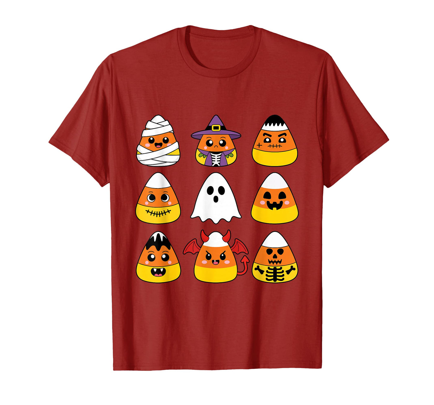 Candy Corn Cute Characters Halloween Mummy Ghost Pumpkin T-Shirt