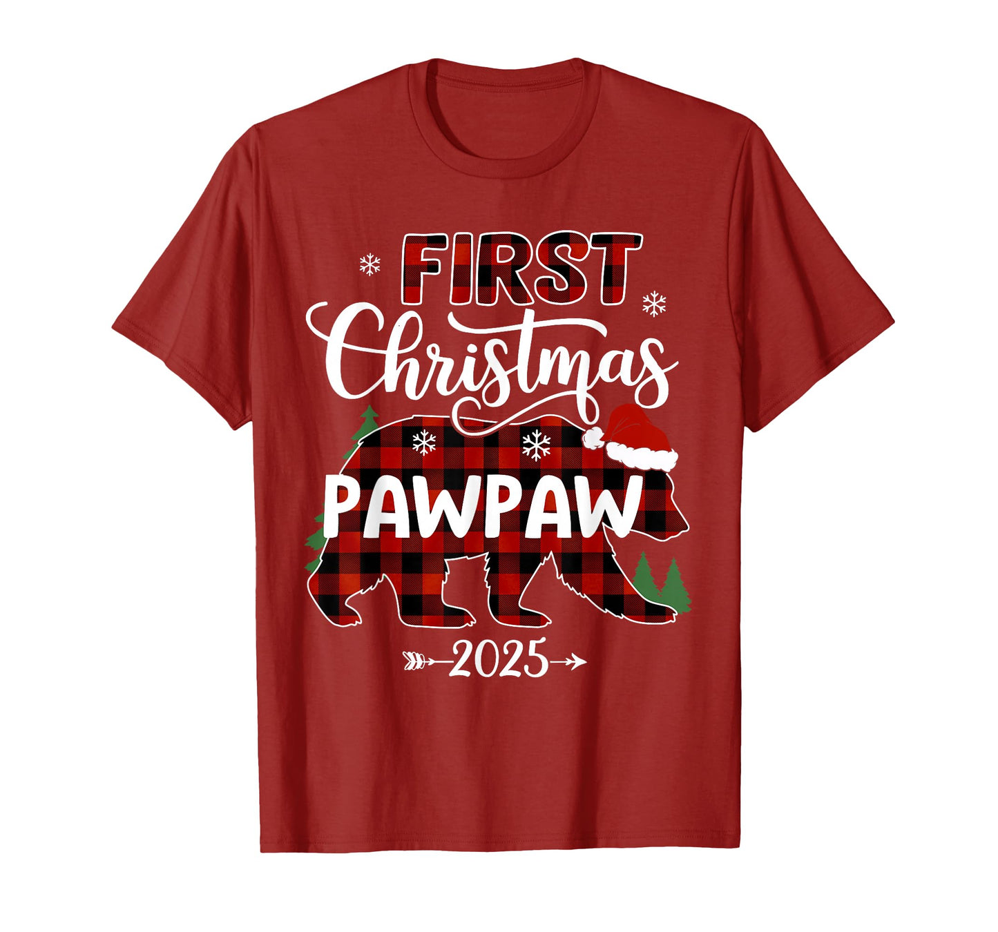 Pregnancy First Christmas Pawpaw Red Plaid Bear Santa 2025 T-Shirt