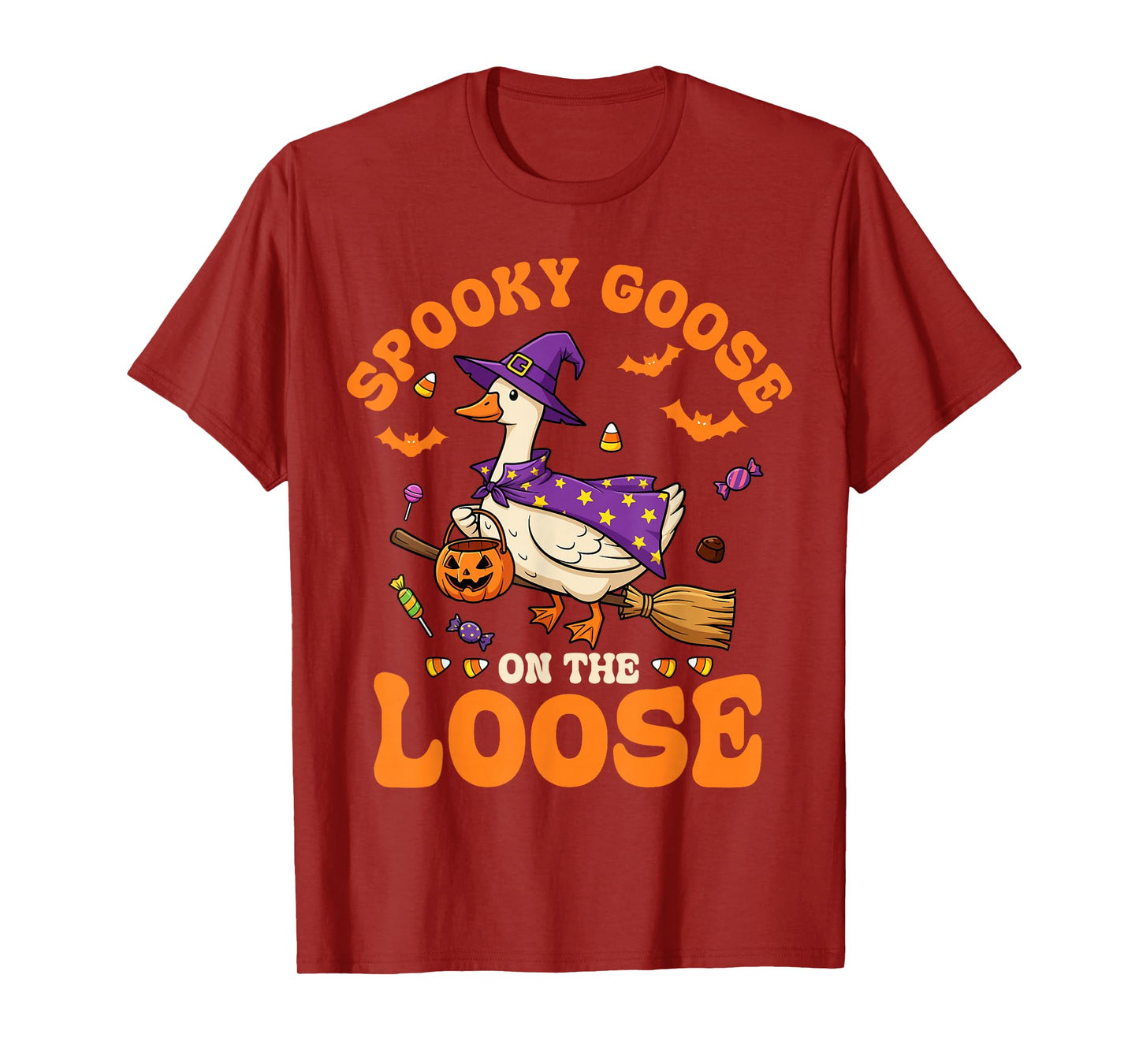 Spooky Goose on The Loose Halloween Witch Trick-Or-Treat T-Shirt
