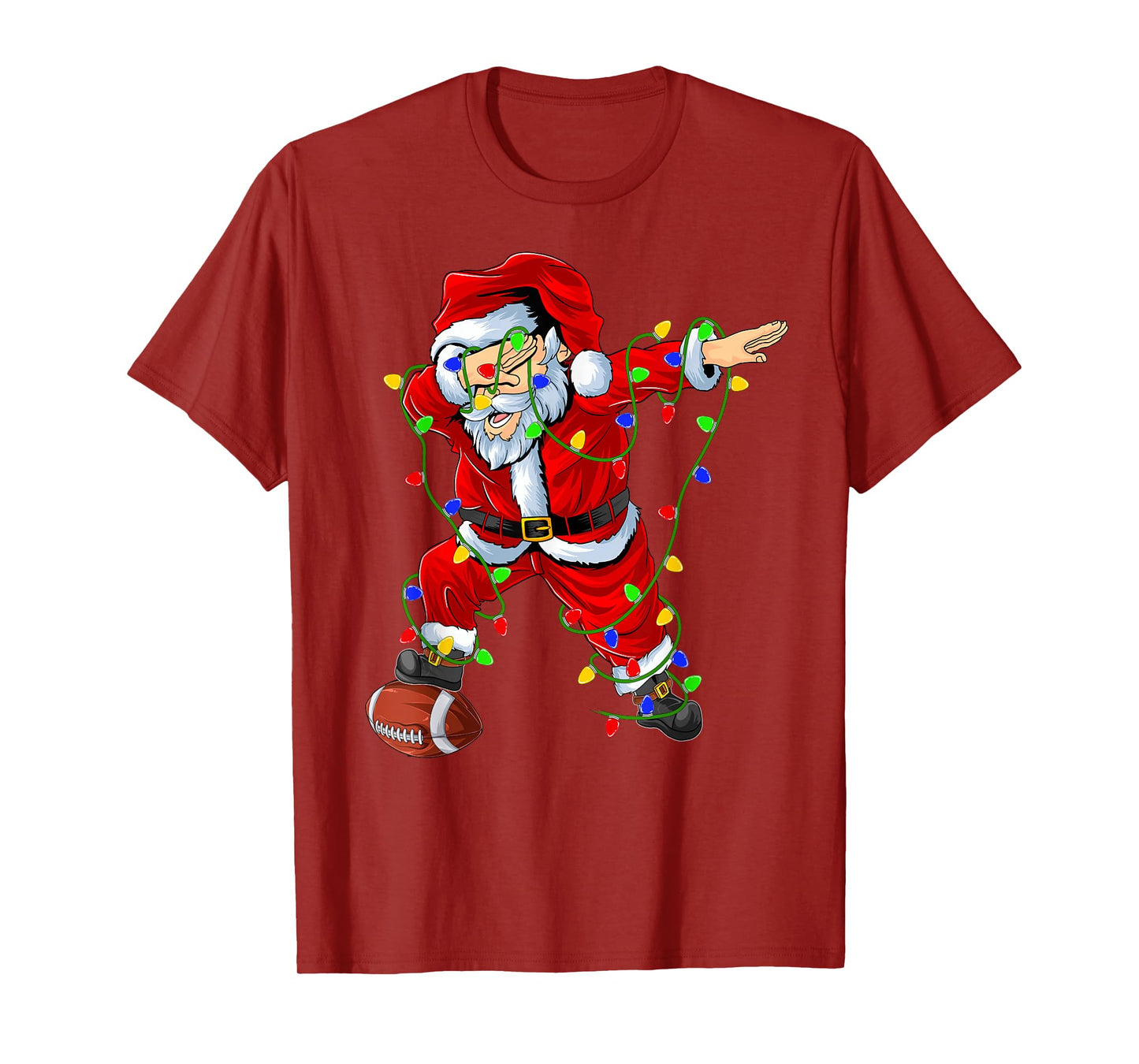 Dabbing Santa Football Christmas Lights Sporty Player Xmas T-Shirt