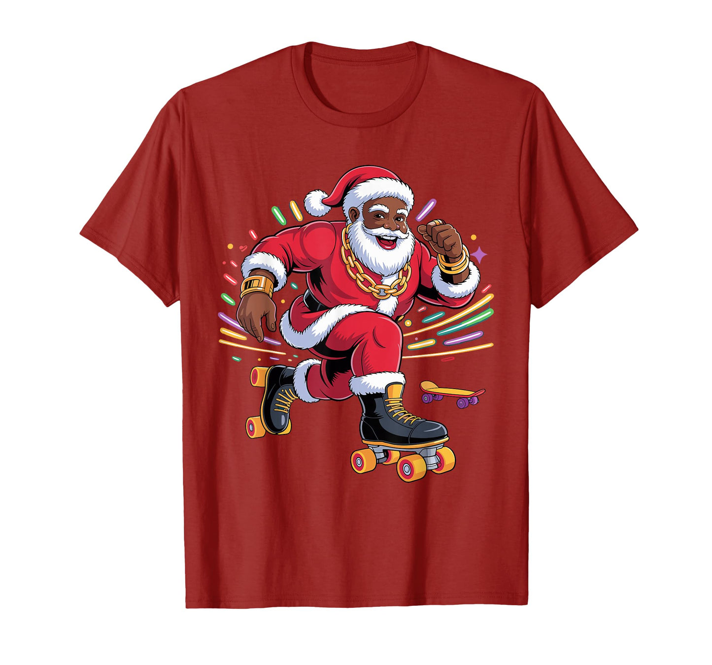 Afro Santa Skating African American Christmas Funny Holiday T-Shirt