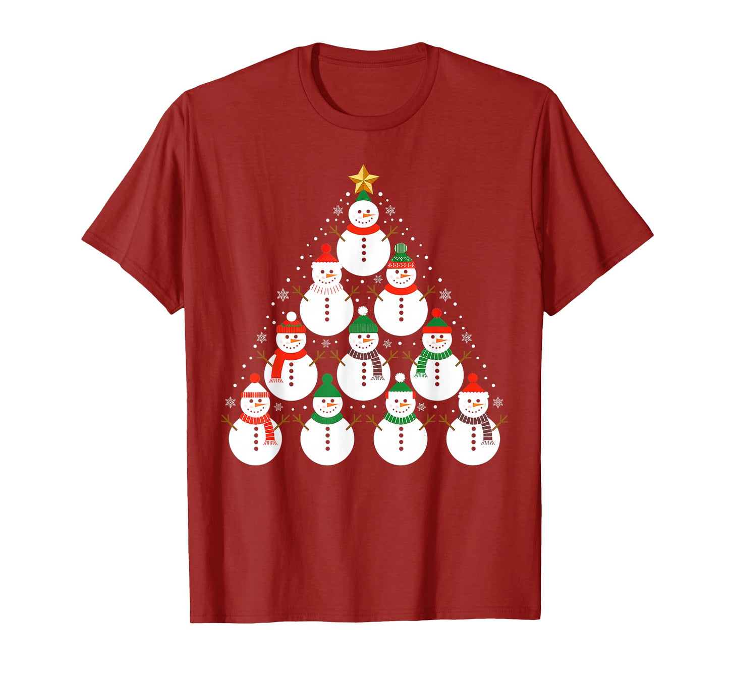 Snowman Christmas Tree Lights Santa Hat Family Xmas Pajamas T-Shirt