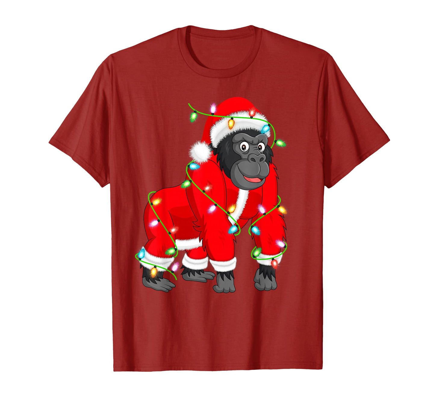 Gorilla Christmas Lights Santa Costume Cute Animal Xmas T-Shirt