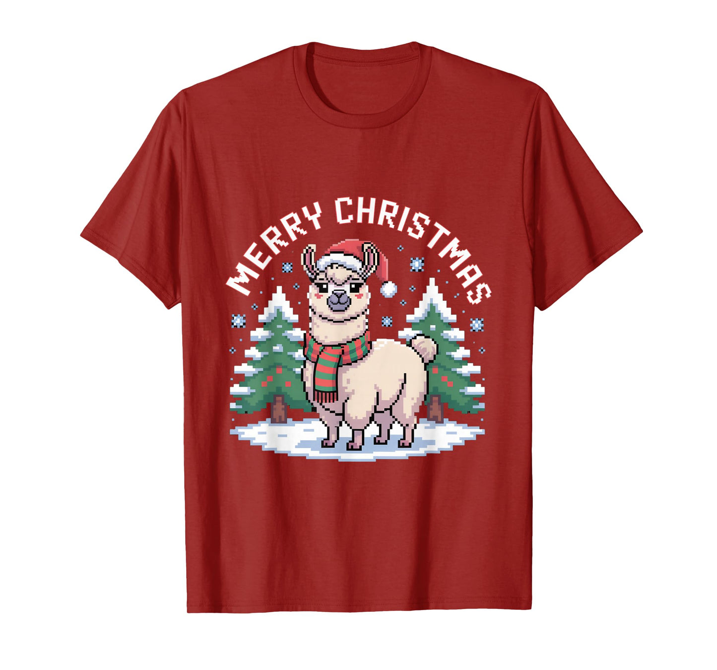 Merry Christmas Llama Pixel Art Ugly Sweater Style Holiday T-Shirt