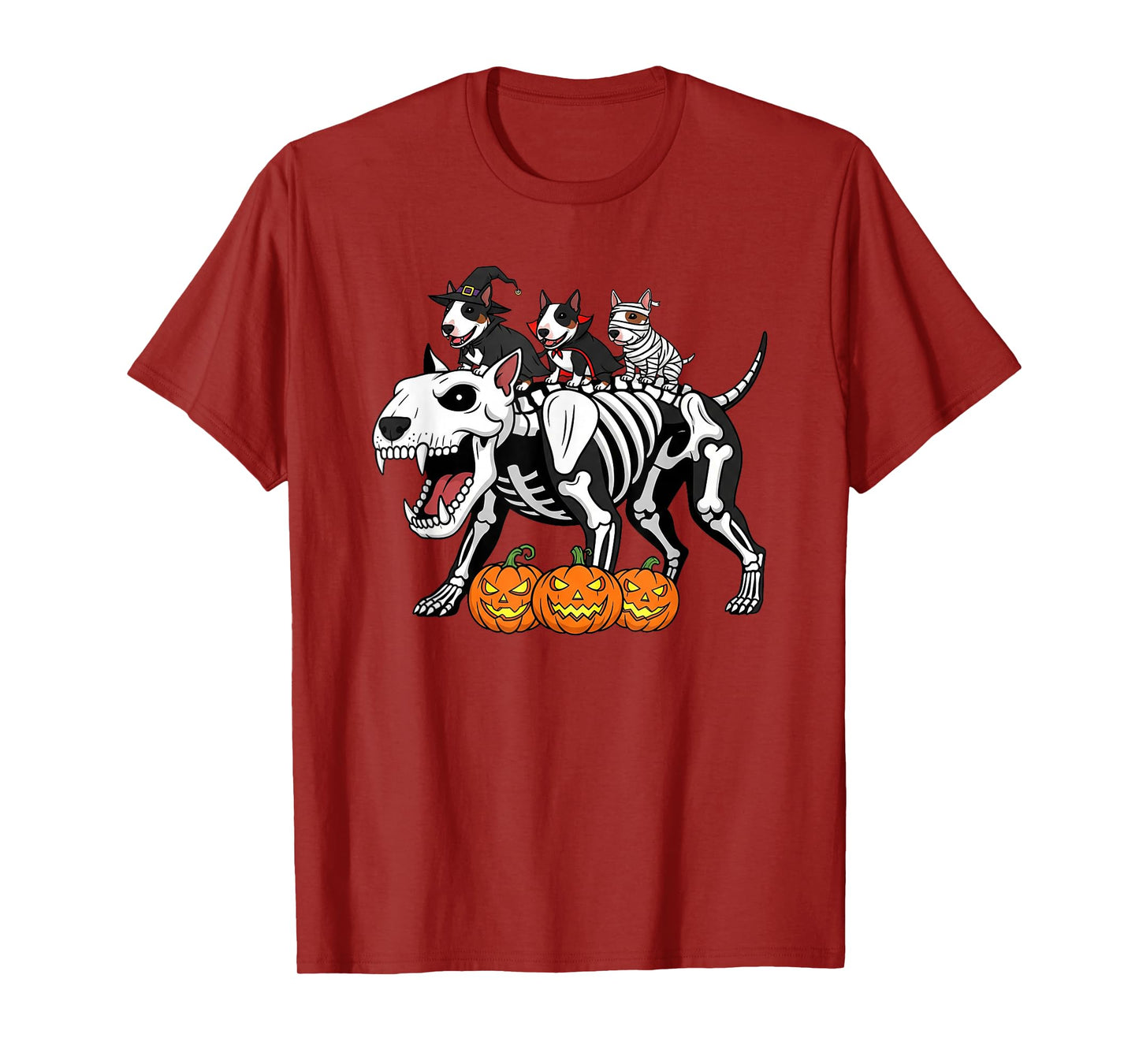 Bull Terrier Skeleton Mummy Witch Halloween Kids Mens Womens T-Shirt