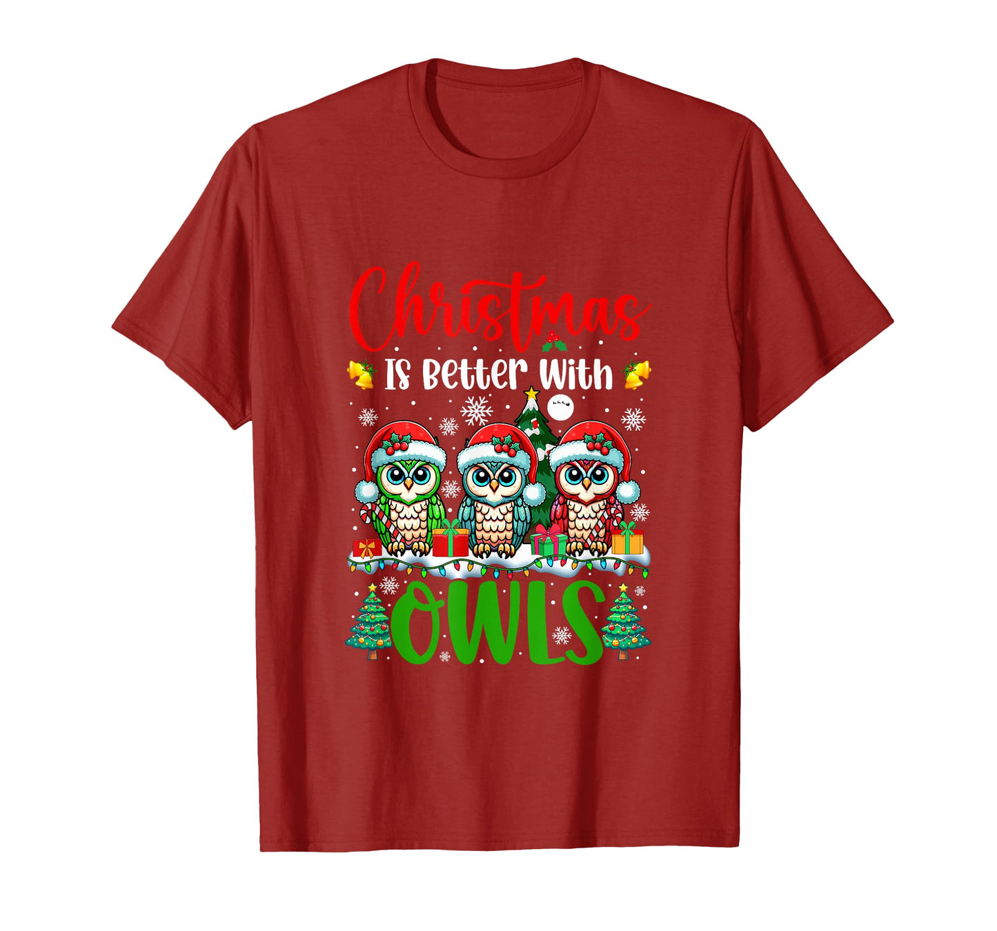 Xmas is Better Funny Joke Owls Lover Christmas Tree T-Shirt