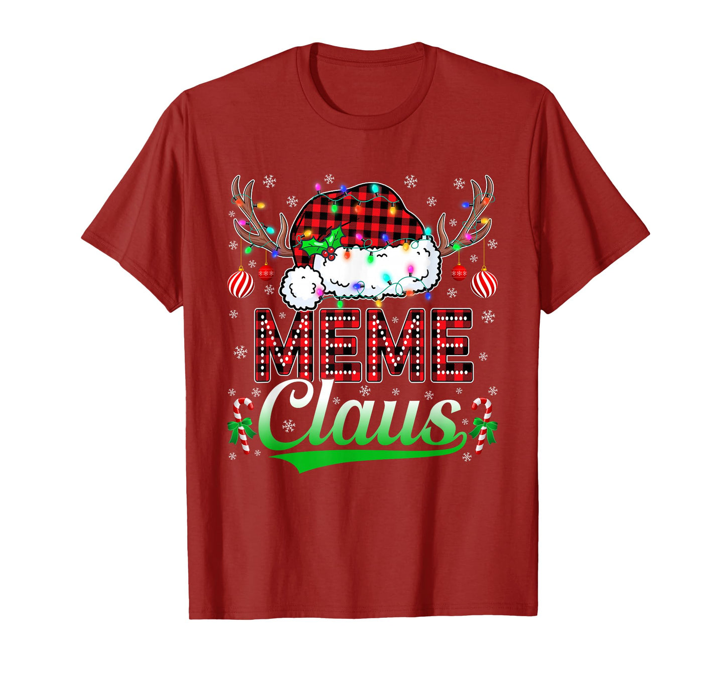 Meme Claus Christmas Lights Matching Family Xmas Pajama T-Shirt