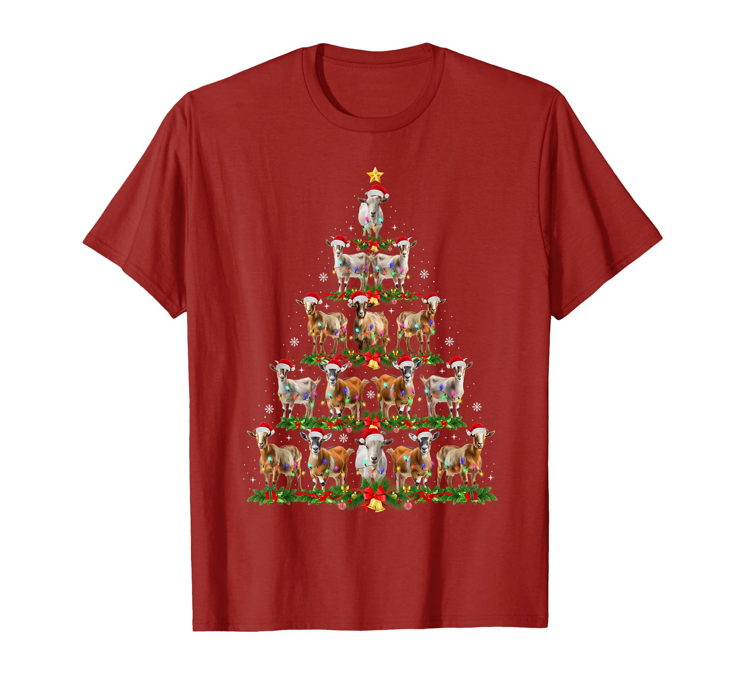 Funny Goat Christmas Tree Lights Santa Hat Xmas Pajamas T-Shirt