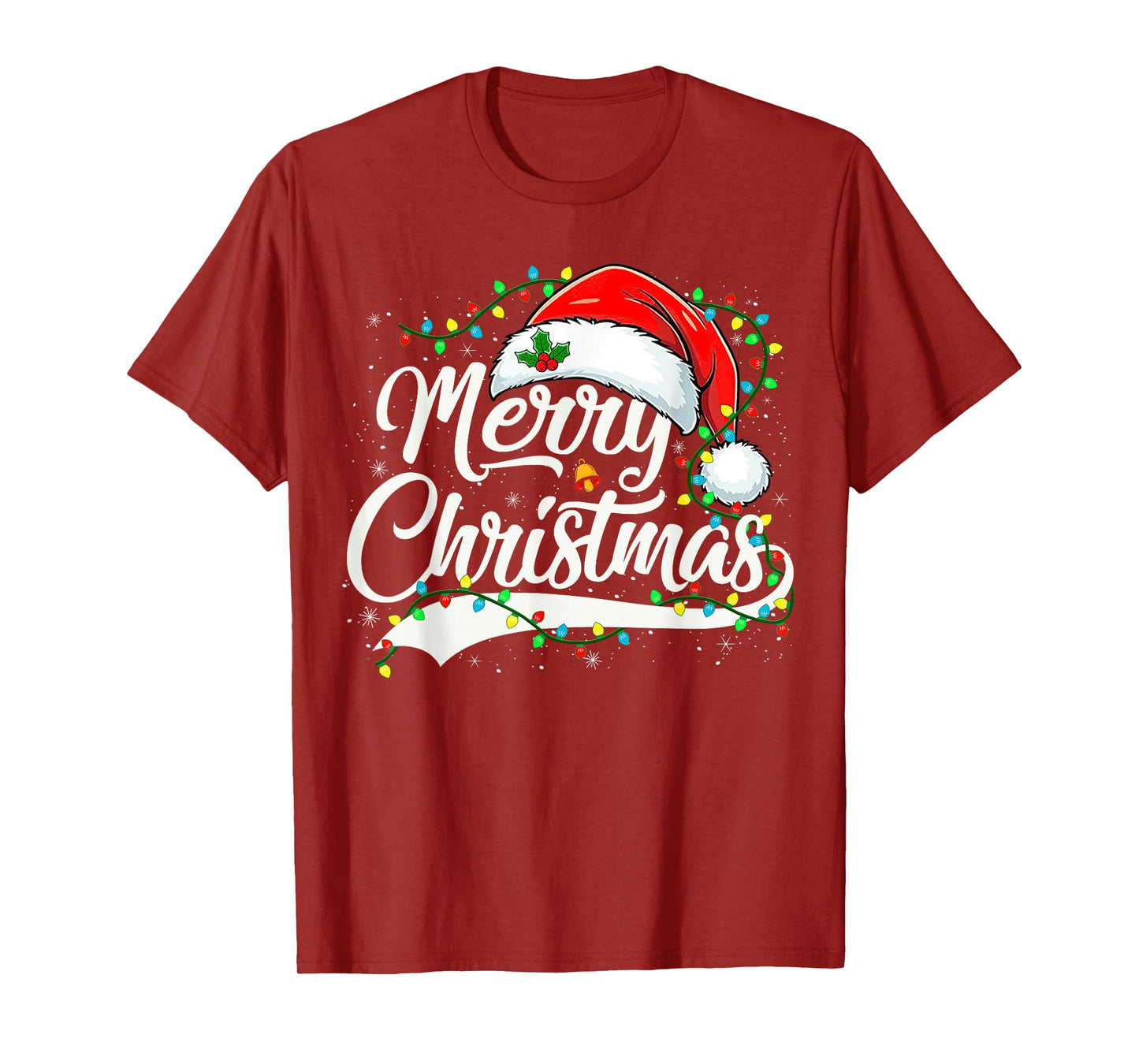 Merry Christmas Lights Red Santa Hat Xmas Family Men Women T-Shirt
