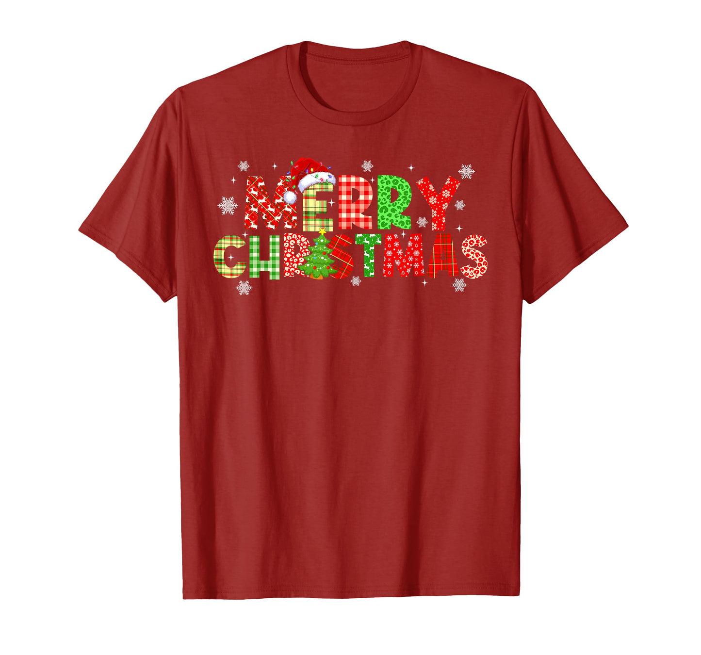 Merry Christmas Plaid Xmas Tree Santa Hat Men Women Kid T-Shirt