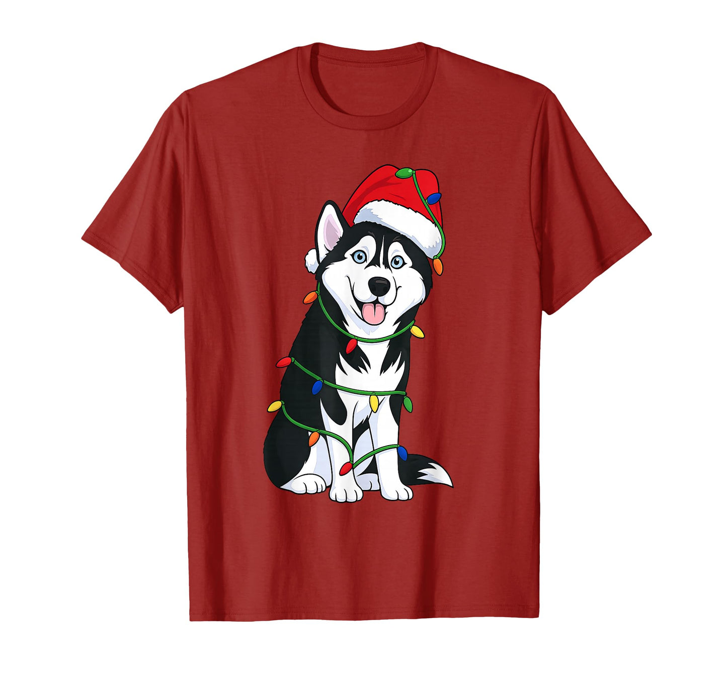 Husky Christmas Tree Lights Holiday Dog Lover T-Shirt