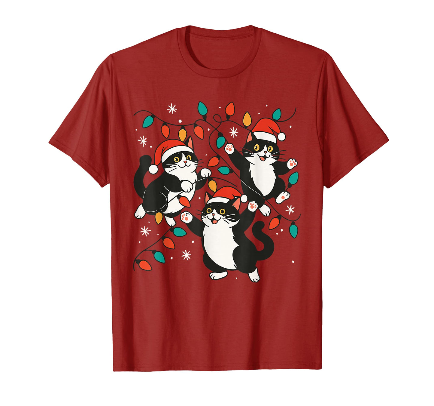 Black Cat Christmas Tree Lights Shirt, Funny Cats Santa Hat T-Shirt