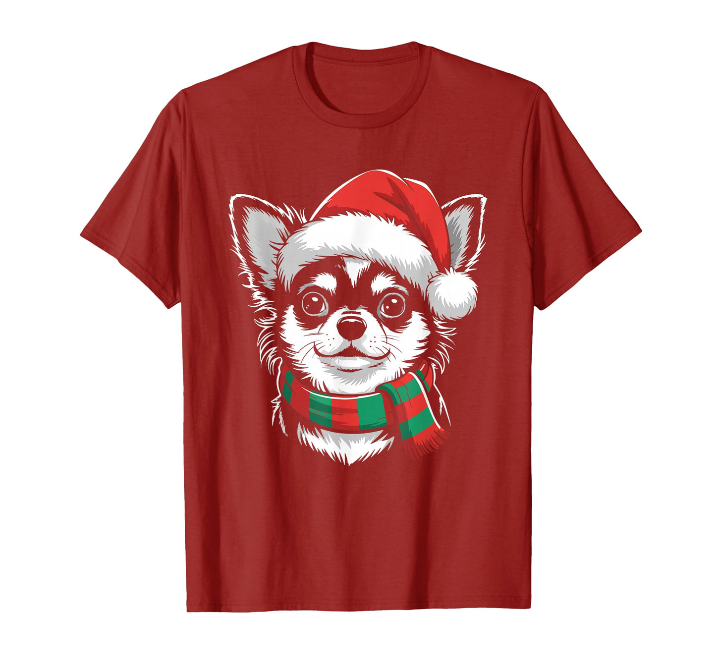 Chihuahua Dog Xmas Santa Hat Scarf Christmas Costume T-Shirt